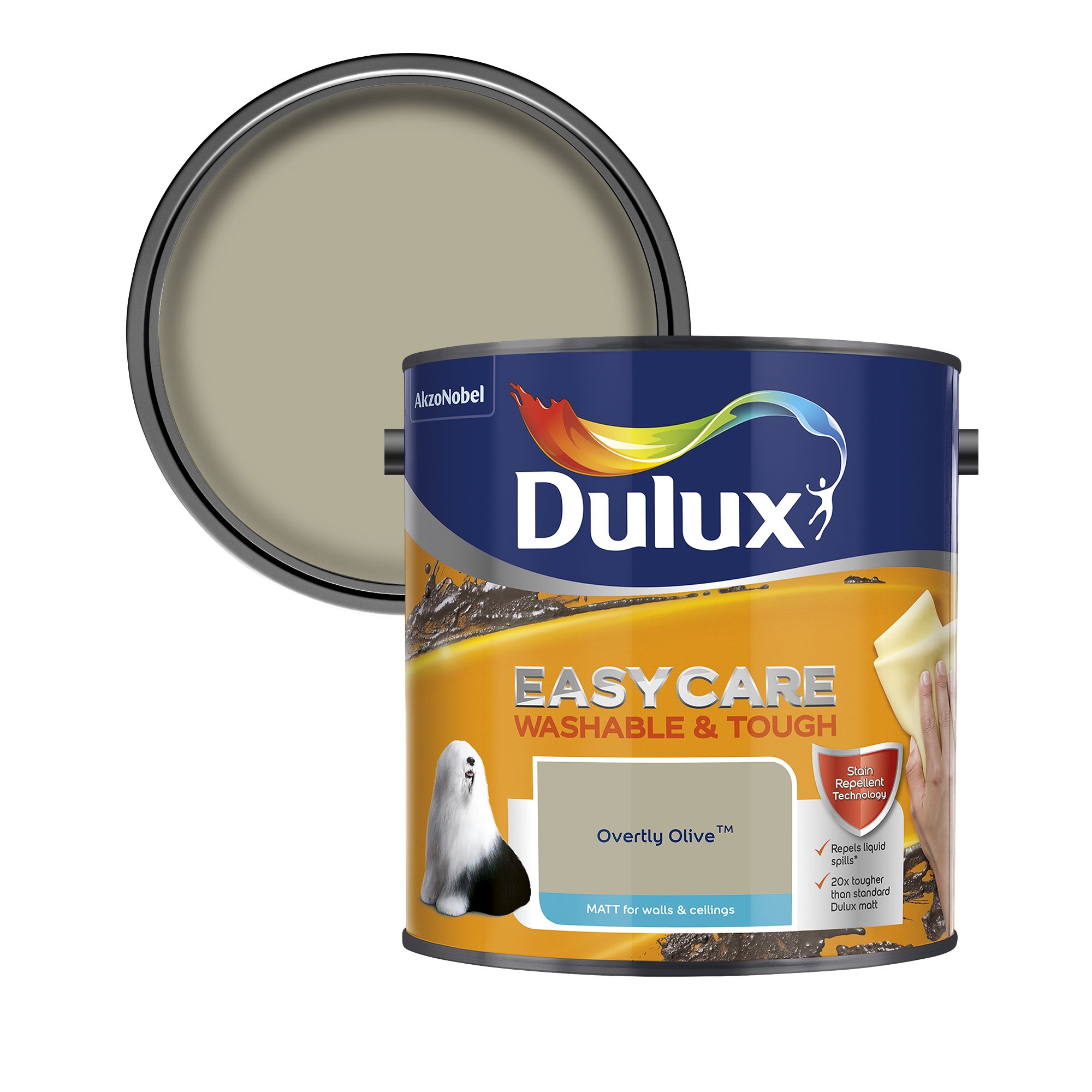 Dulux Easycare Overtly olive Matt Emulsion paint, 2.5L