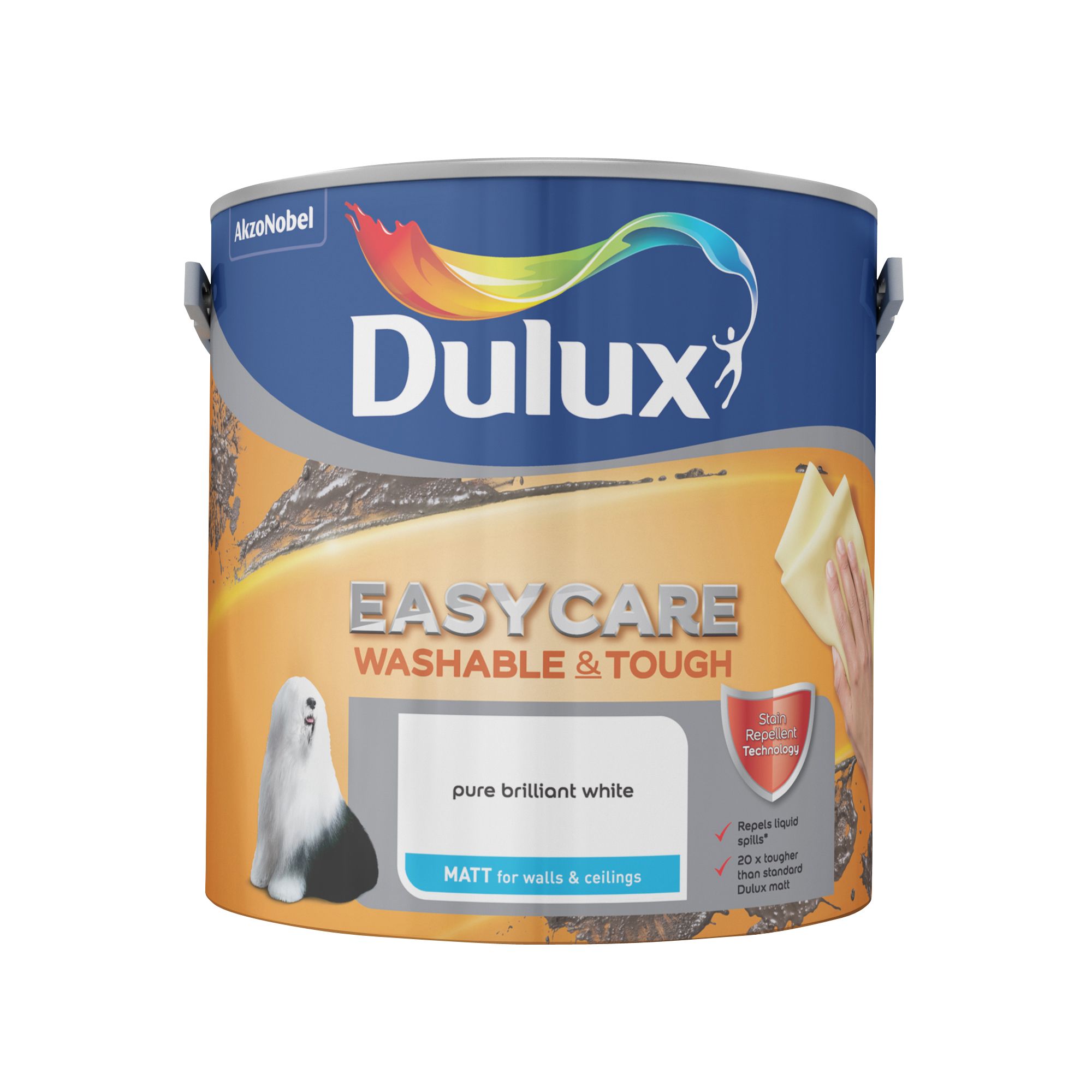 Dulux Easycare Pure brilliant white Matt Emulsion paint, 2.5L