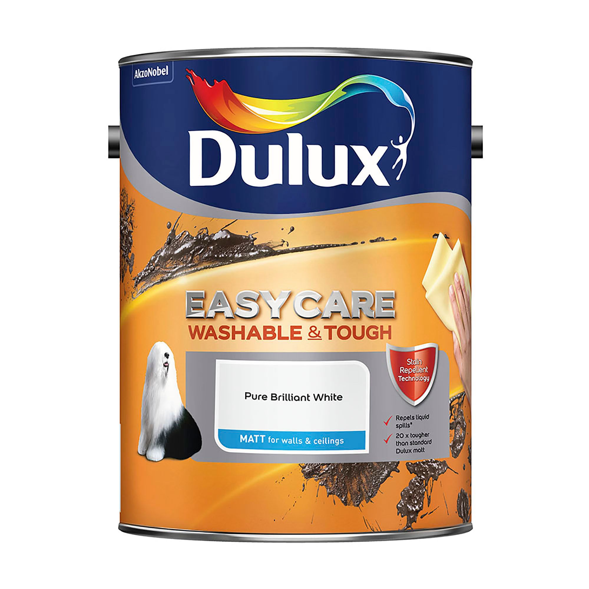 Dulux Easycare Pure brilliant white Matt Emulsion paint, 5L