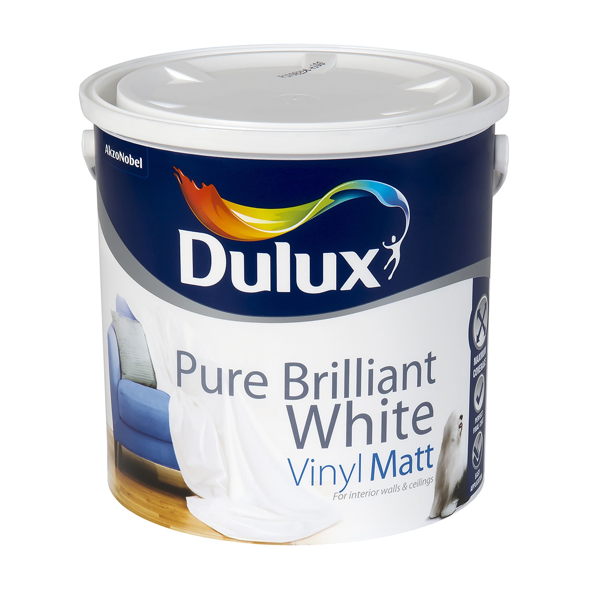 Dulux Easycare White Vinyl matt Emulsion paint, 2.5L