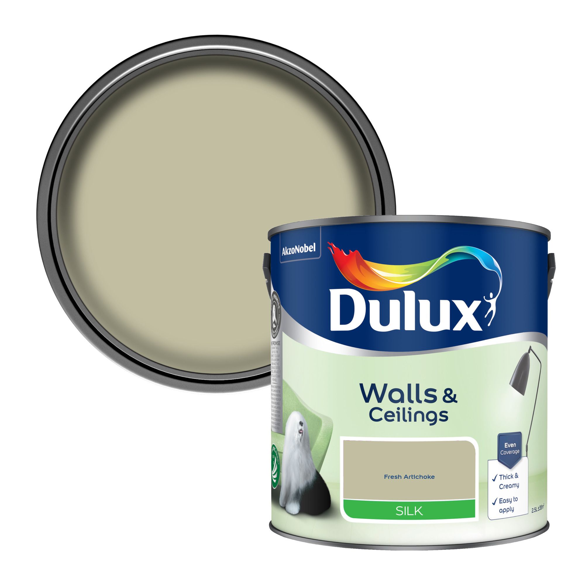 Dulux Fresh Artichoke Silk Wall & ceiling Emulsion paint, 2.5L