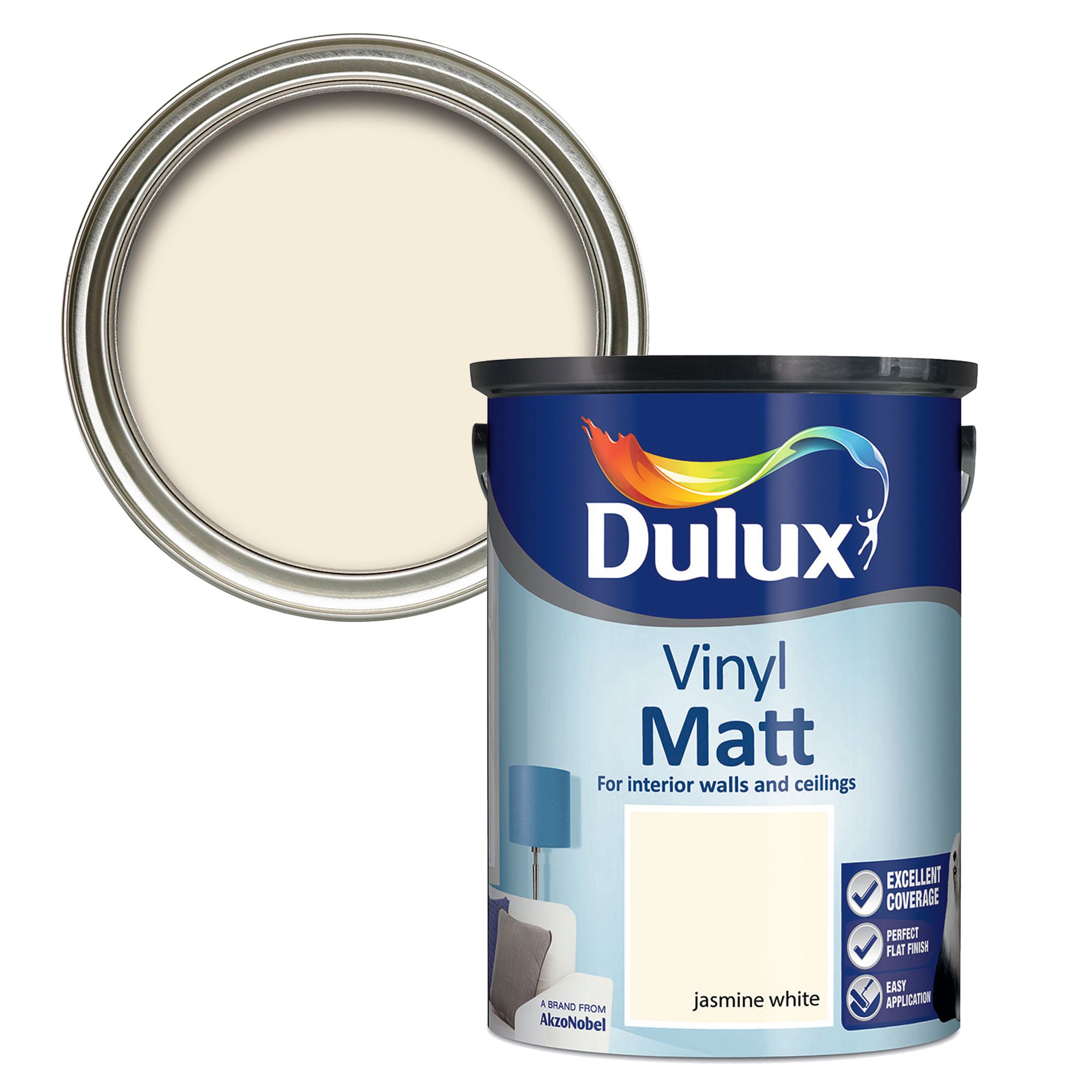 Dulux Jasmine white Vinyl matt Emulsion paint, 5L Tradepoint