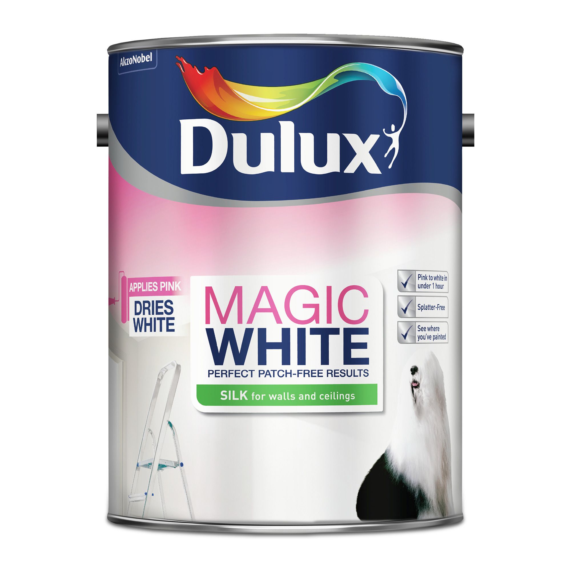 Dulux Magic Pure brilliant white Silk Emulsion paint, 5L