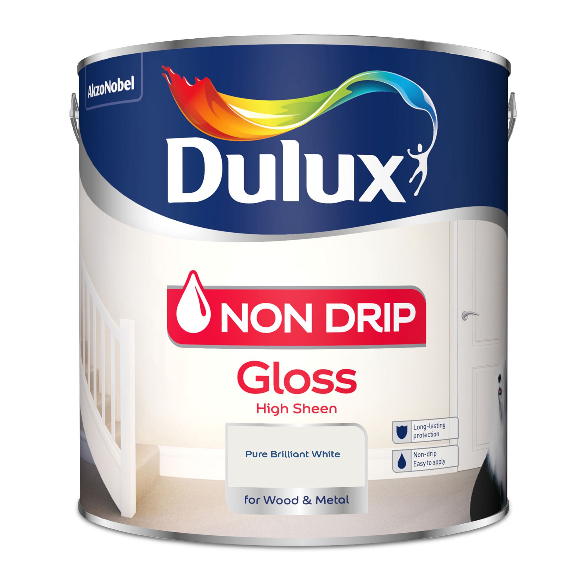 Dulux Non-drip Pure brilliant white High gloss Trim paint, 2.5L