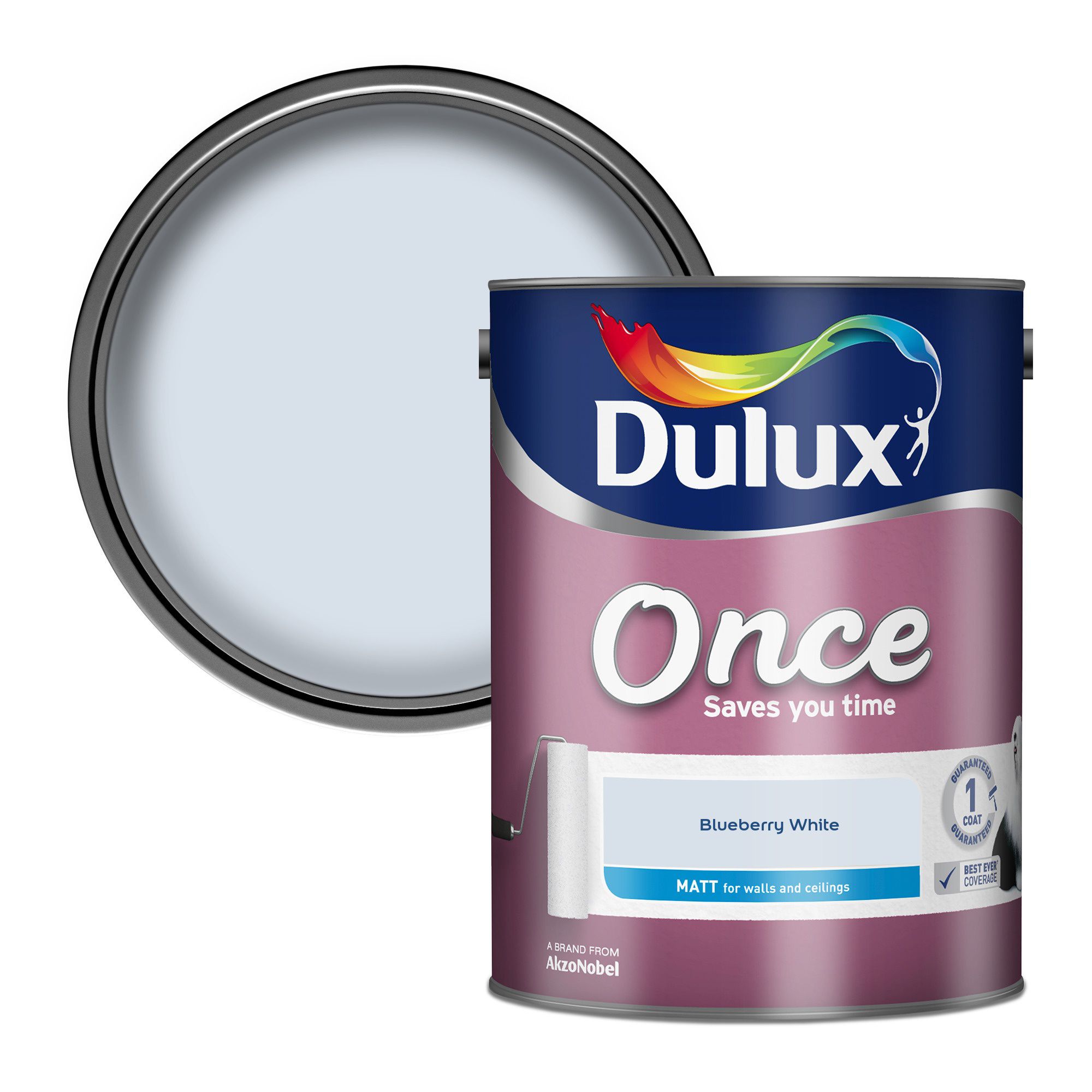 Dulux Once Blueberry white Matt Emulsion paint, 5L