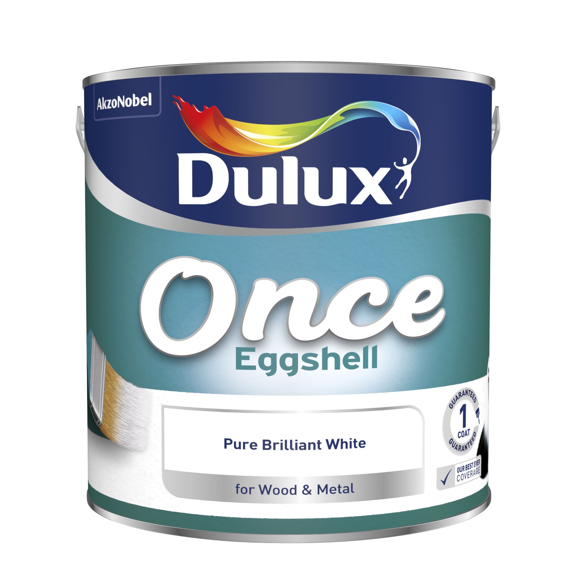 Dulux Once Pure brilliant white Eggshell Metal & wood paint, 2.5L