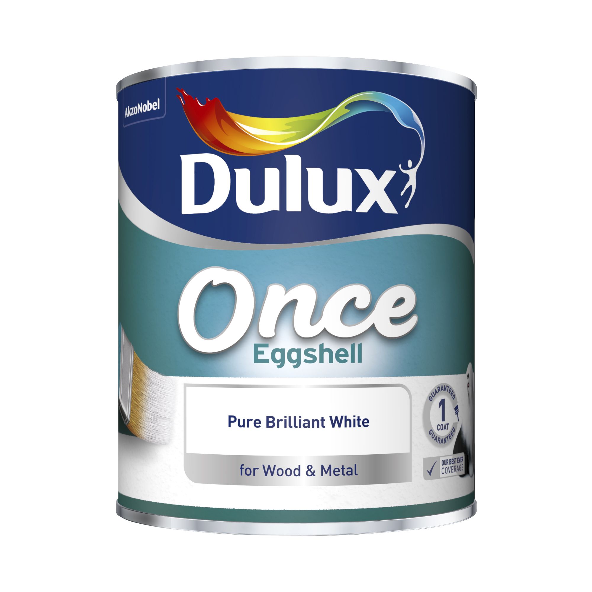 Dulux Once Pure brilliant white Eggshell Metal & wood paint, 750ml