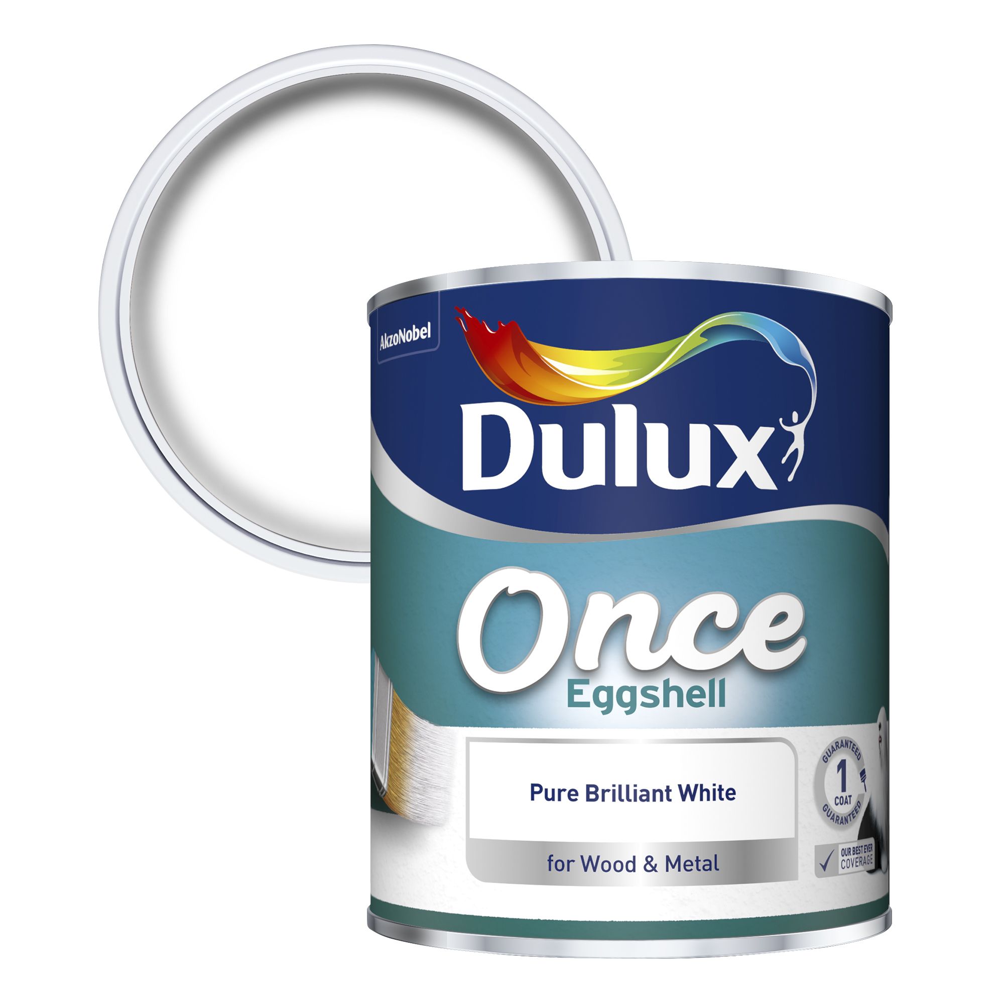 Dulux Once Pure brilliant white Eggshell Metal & wood paint, 750ml