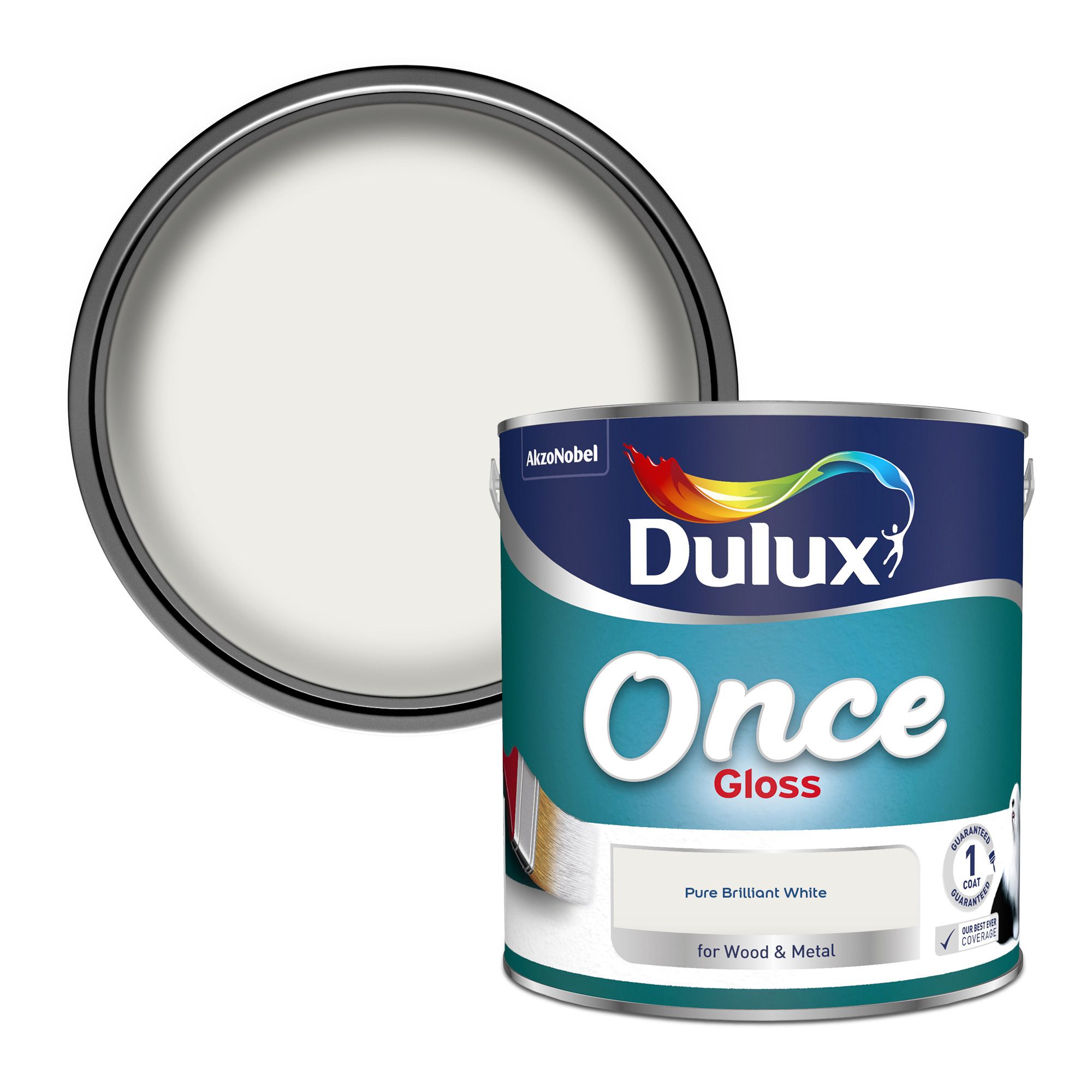 Dulux Once Pure brilliant white Gloss Metal & wood paint, 2.5L Tradepoint