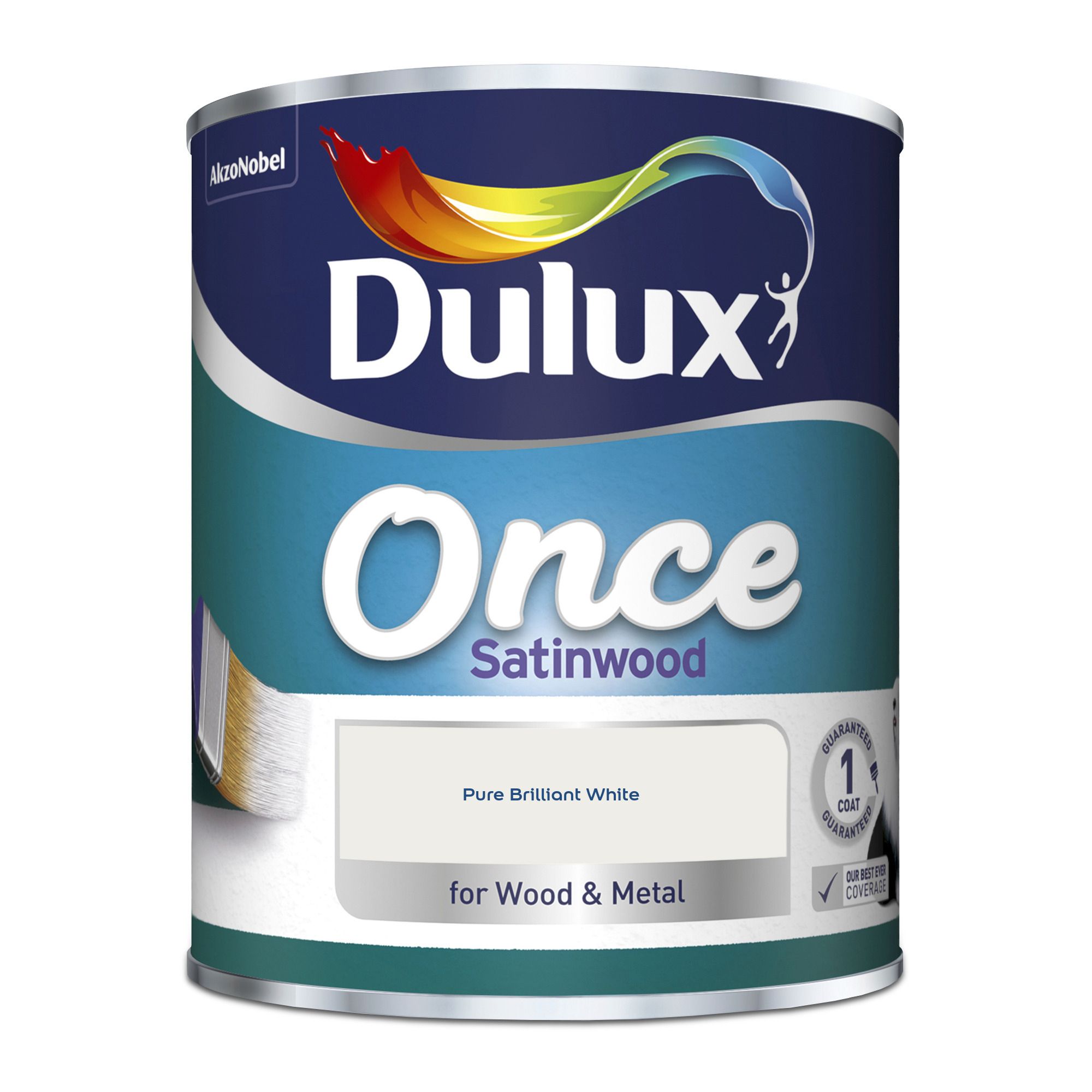 Dulux Once Pure brilliant white Satinwood Metal & wood paint, 750ml