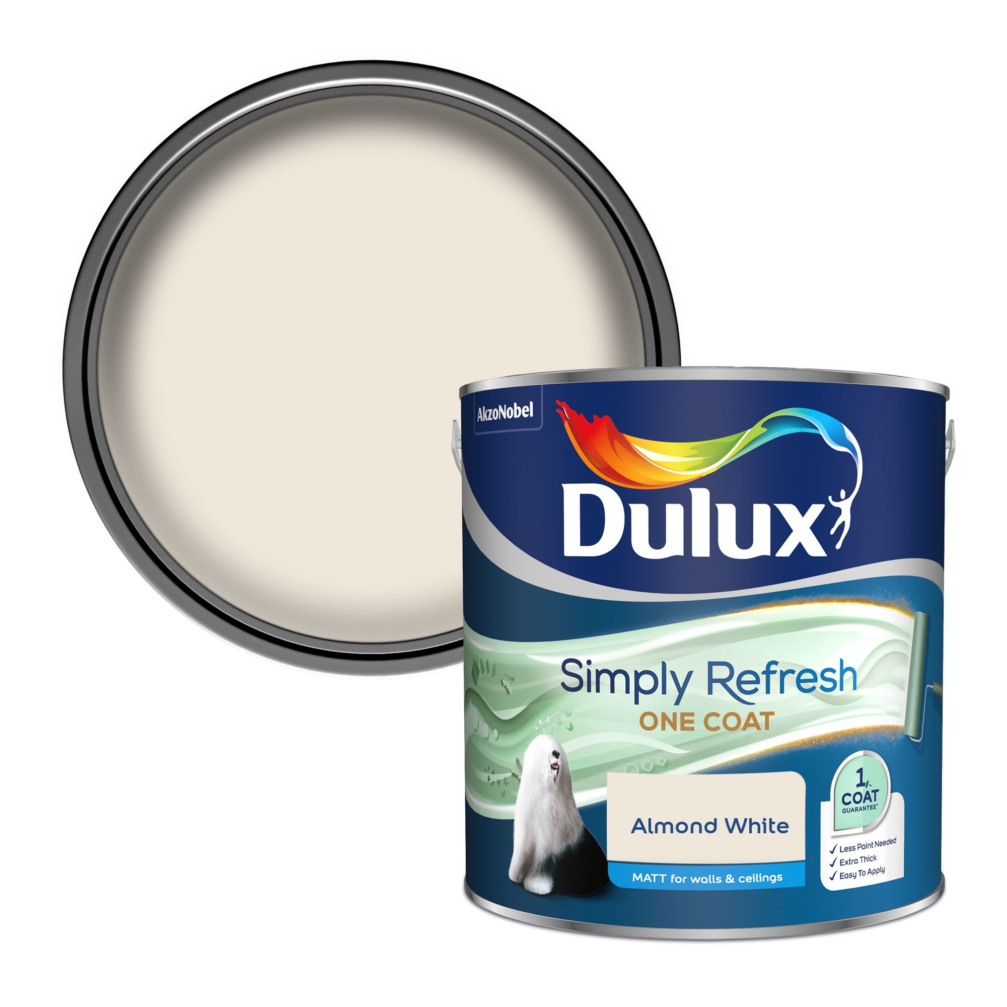 Dulux One coat Almond white Matt Emulsion paint, 2.5L Tradepoint