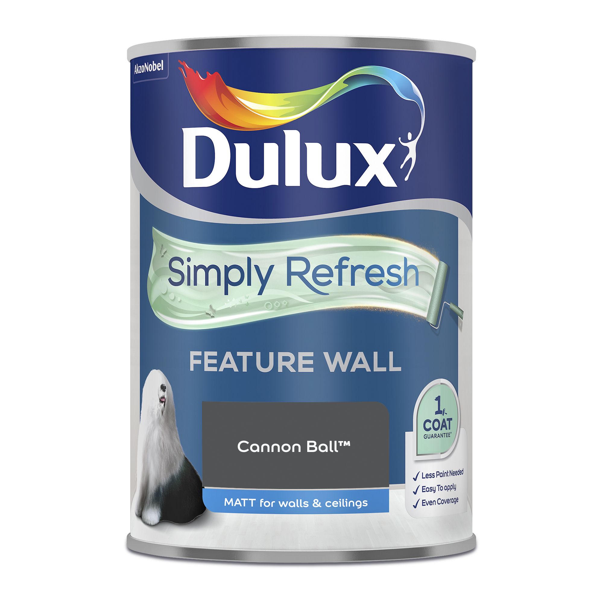Dulux One coat Cannon ball Matt Emulsion paint, 1.25L