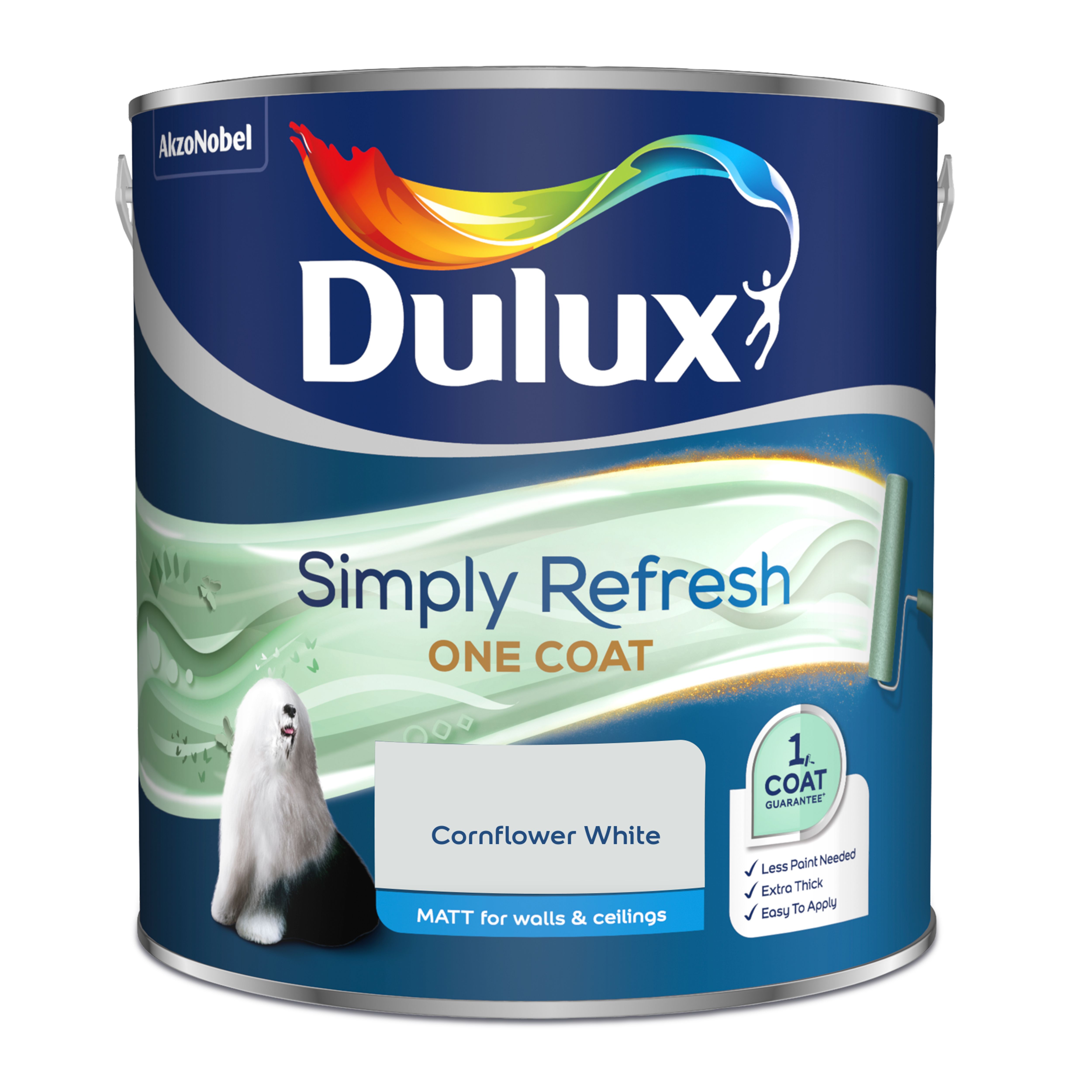 Dulux One coat Cornflower white Matt Emulsion paint, 2.5L