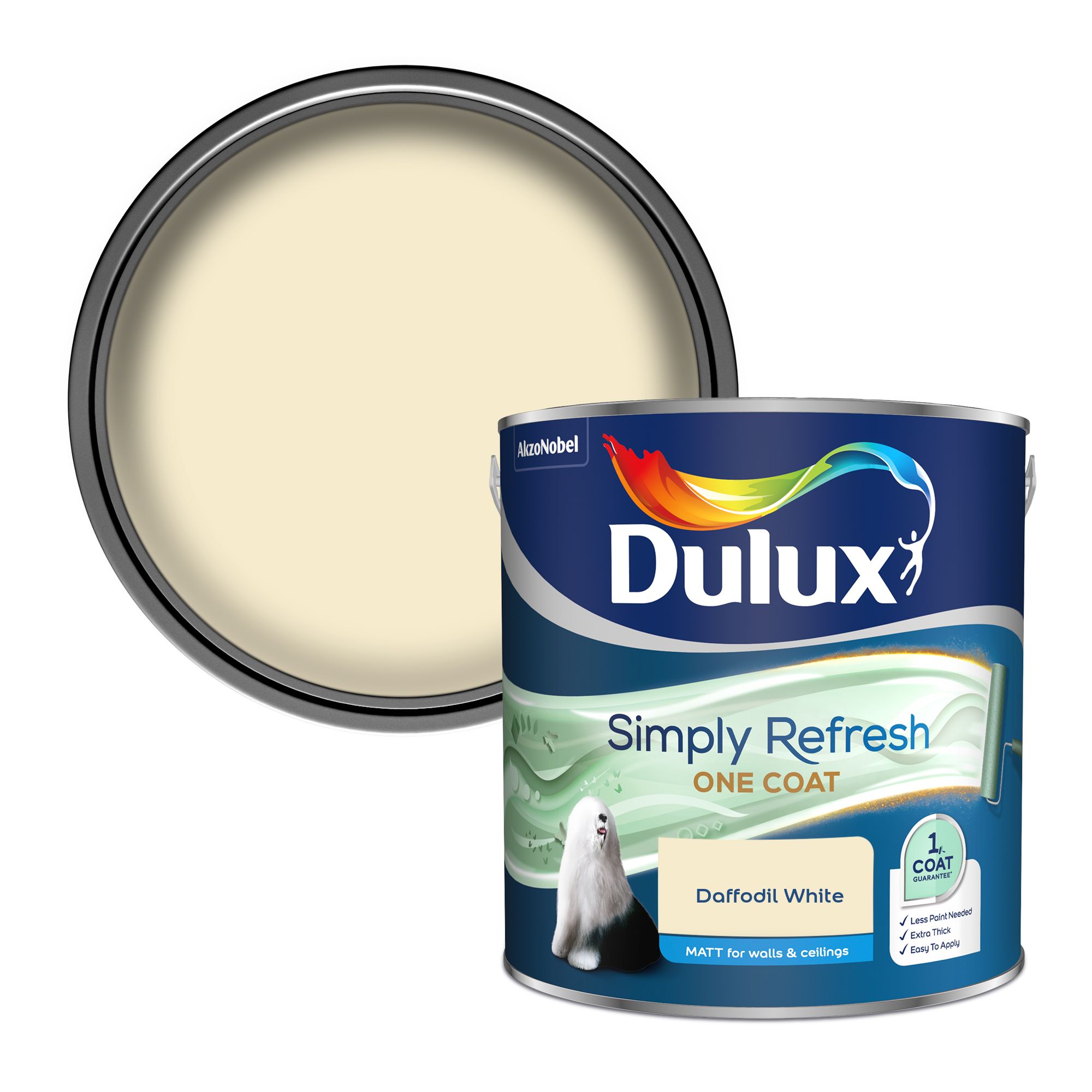 Dulux One coat Daffodil white Matt Emulsion paint, 2.5L Tradepoint