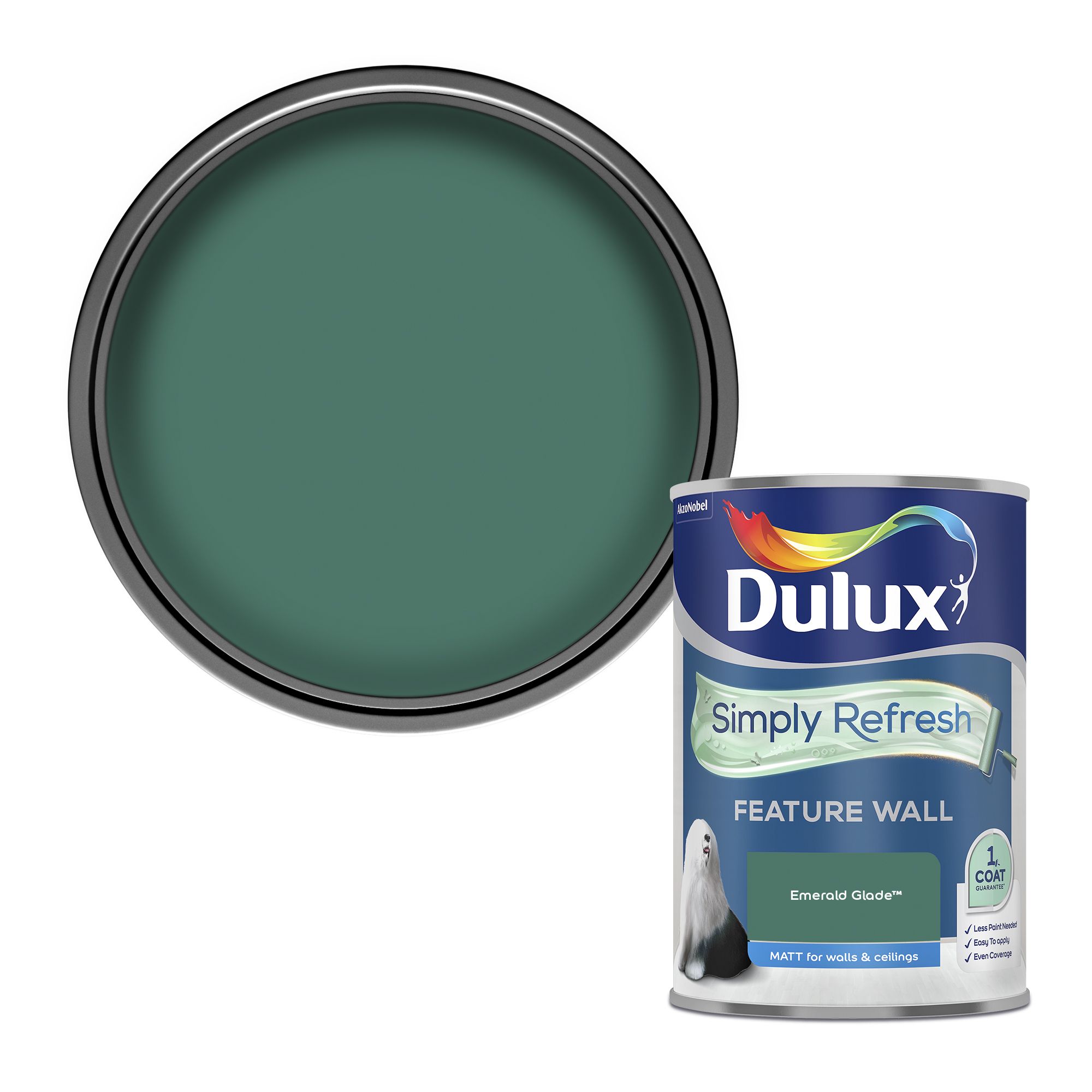 Dulux One coat Emerald glade Matt Emulsion paint, 1.25L Tradepoint