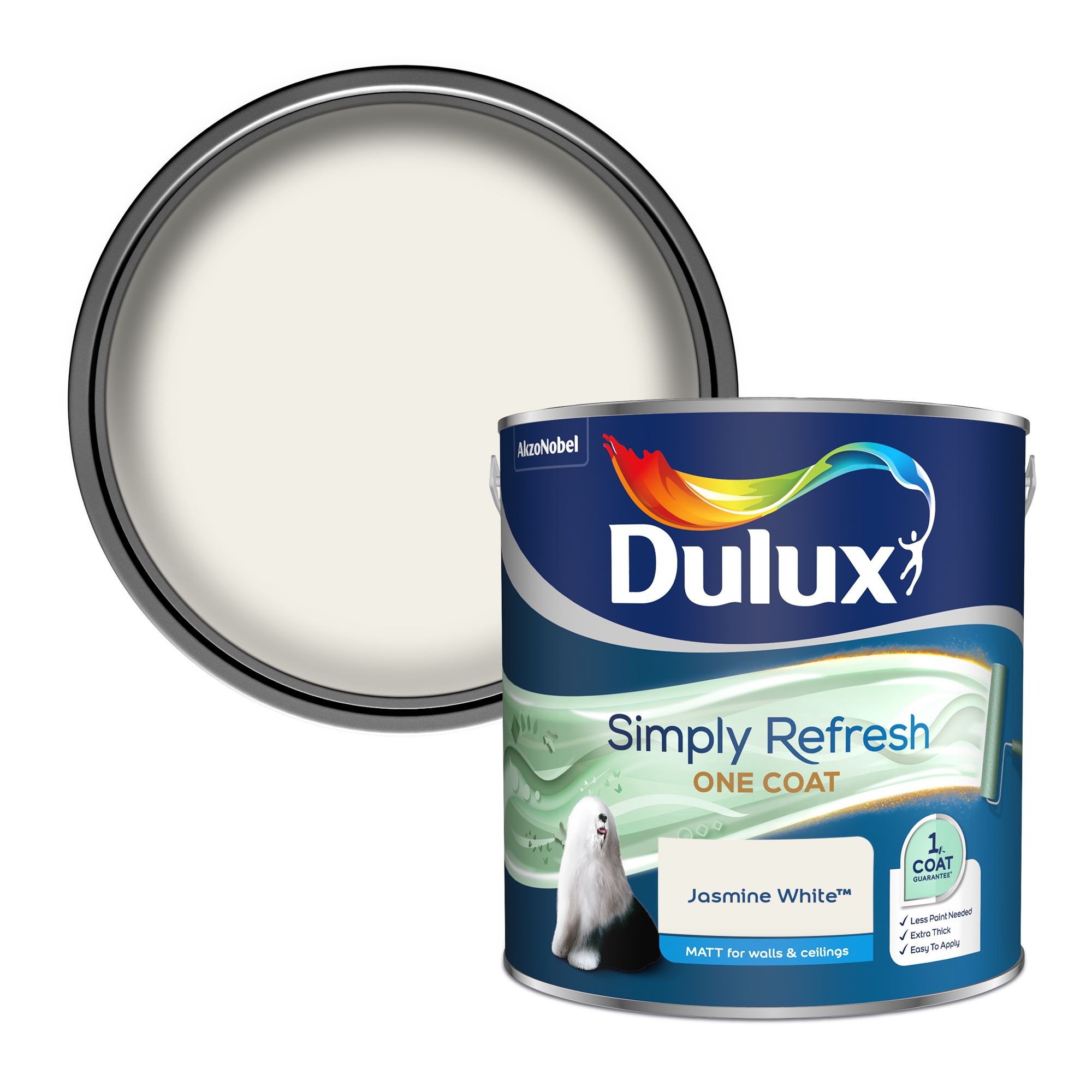 Dulux One coat Jasmine white Matt Emulsion paint, 2.5L Tradepoint