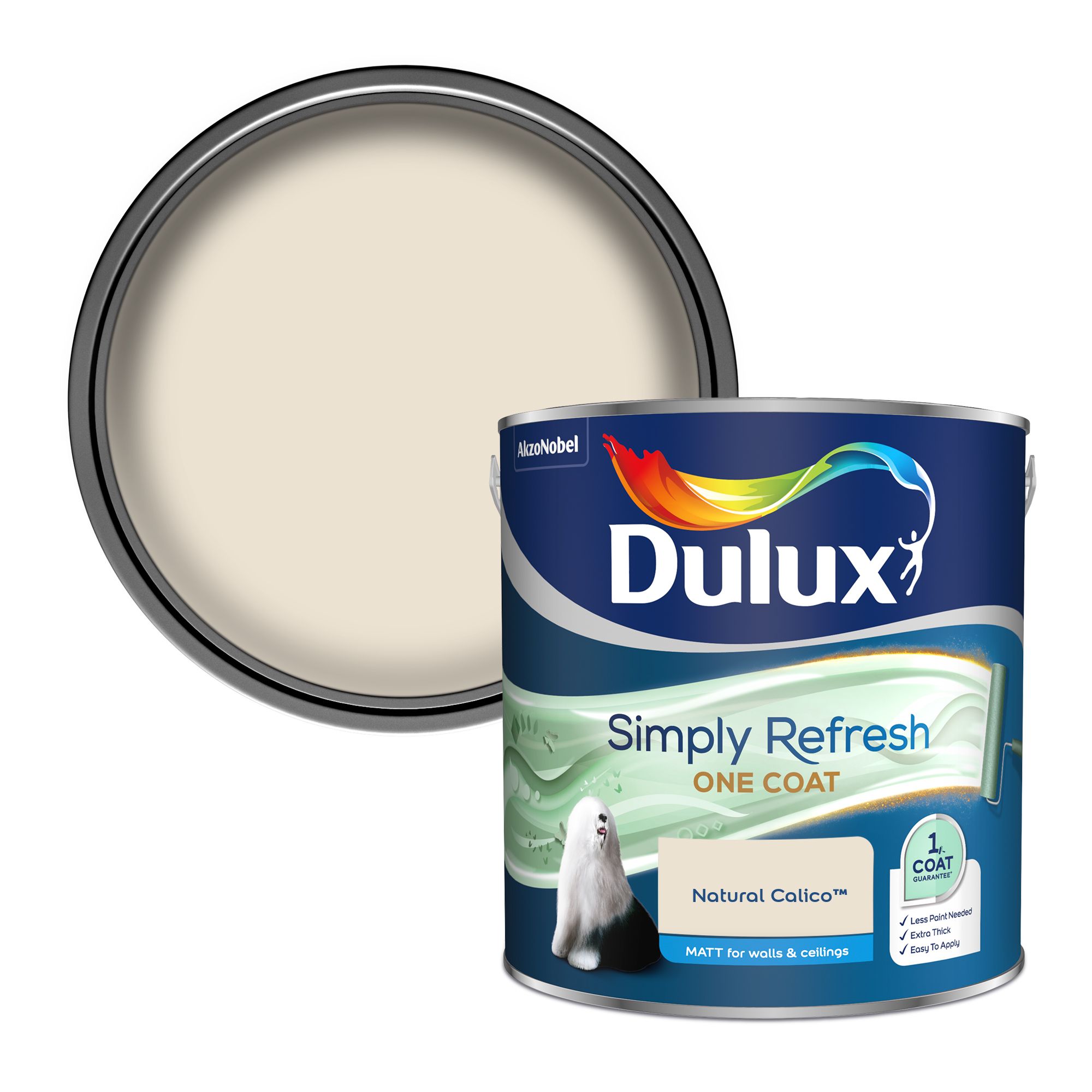 Dulux One coat Natural calico Matt Emulsion paint, 2.5L Tradepoint