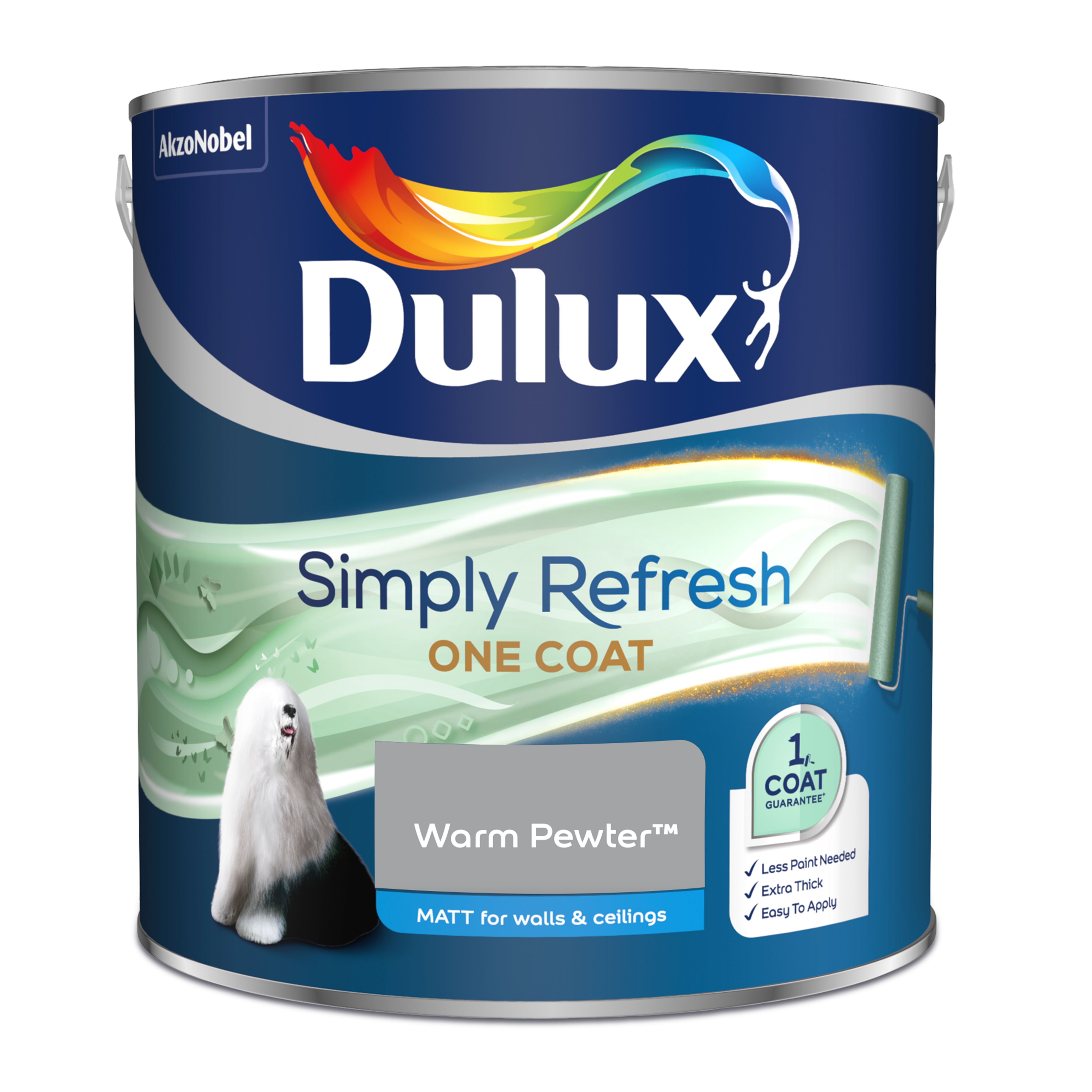 Dulux One coat Warm pewter Matt Emulsion paint, 2.5L