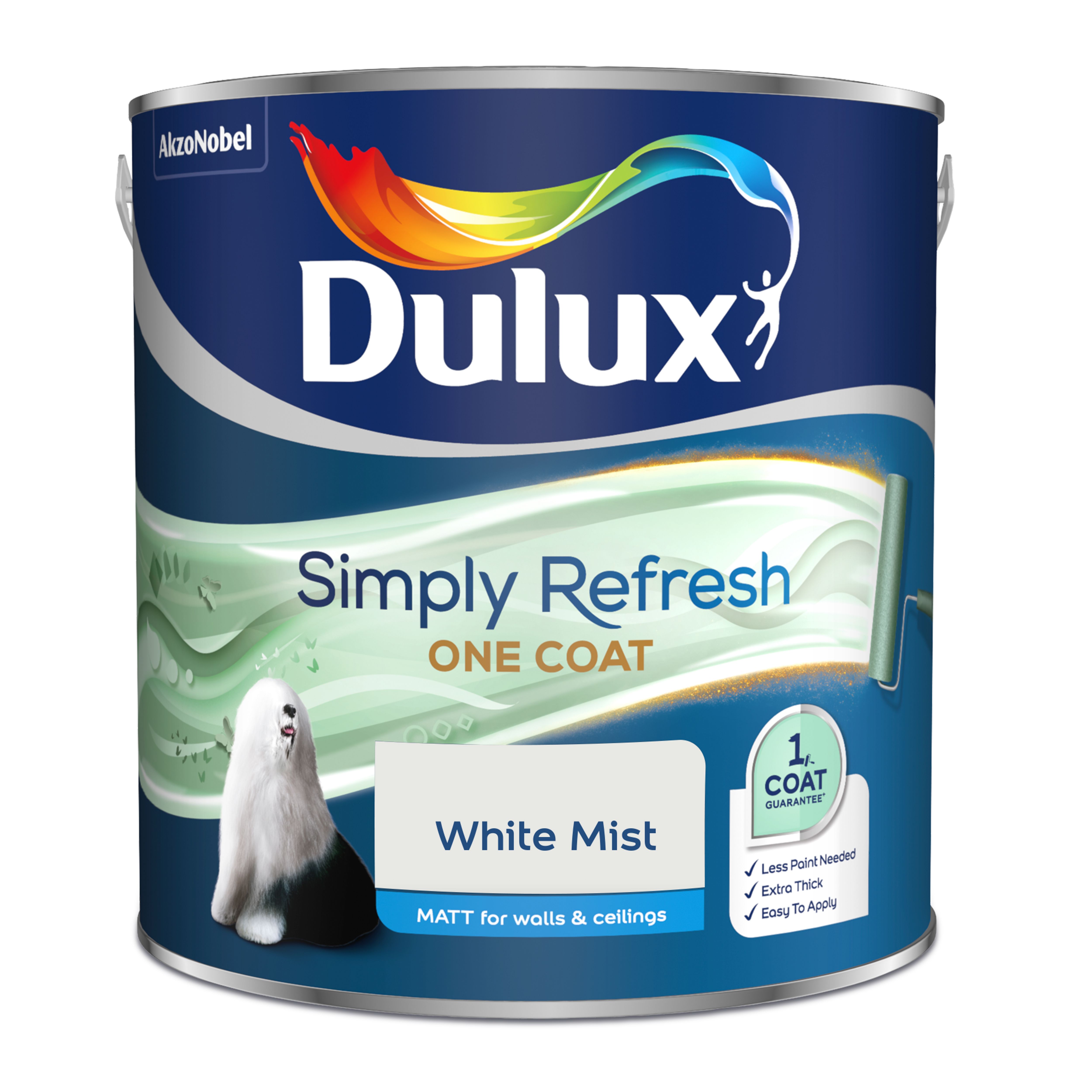 Dulux One coat White mist Matt Emulsion paint, 2.5L