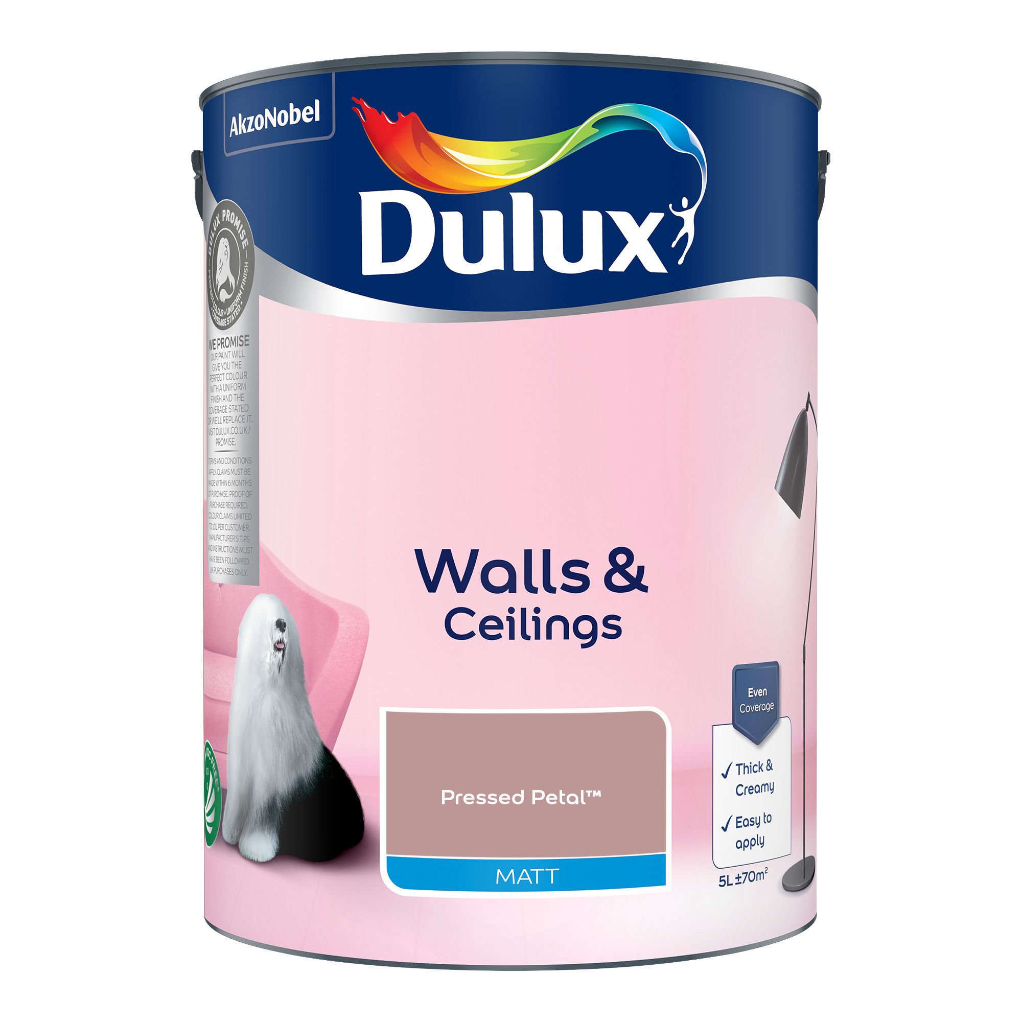 Dulux Pressed Petal Matt Wall & ceiling Emulsion paint, 5L