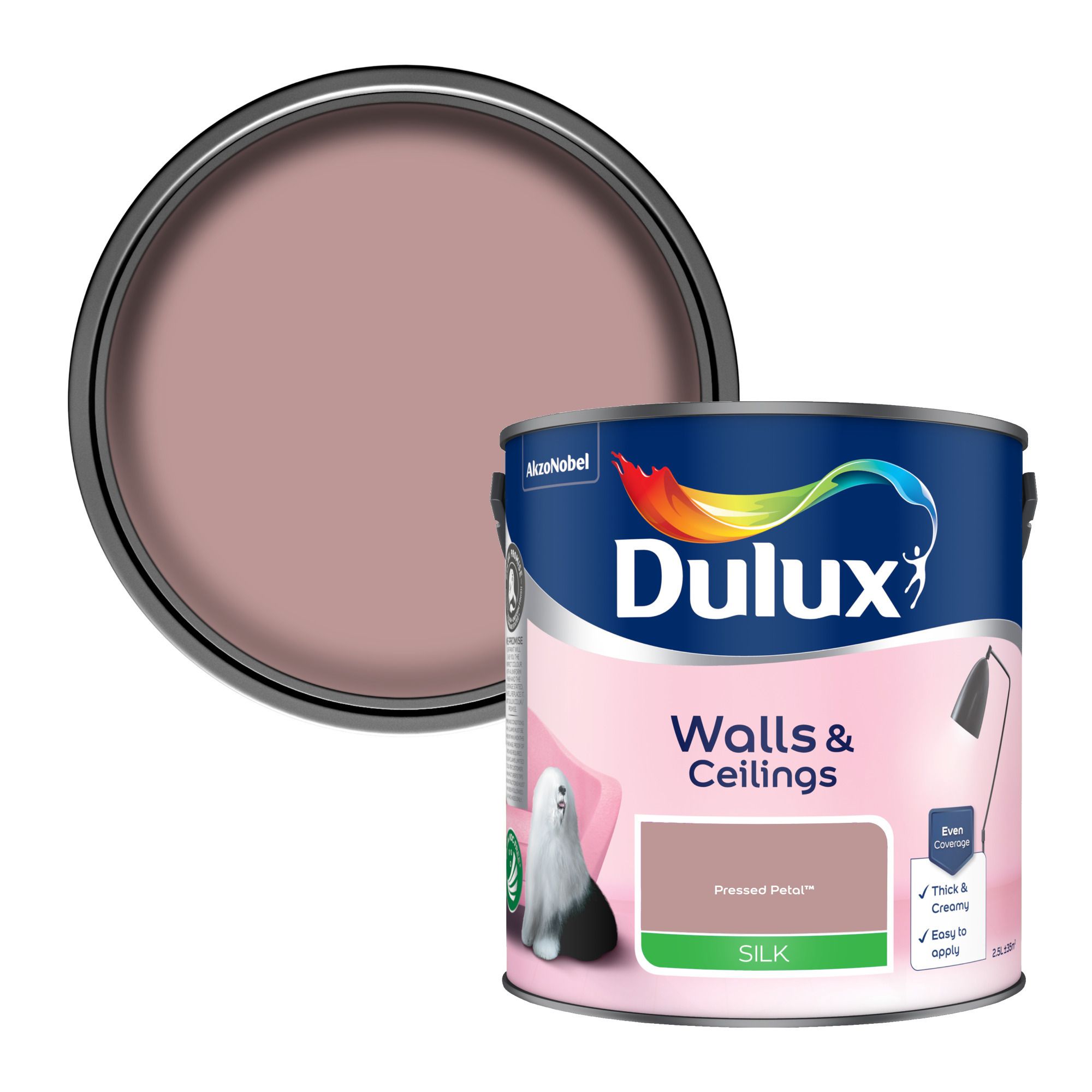 Dulux Pressed Petal Silk Wall & ceiling Emulsion paint, 2.5L