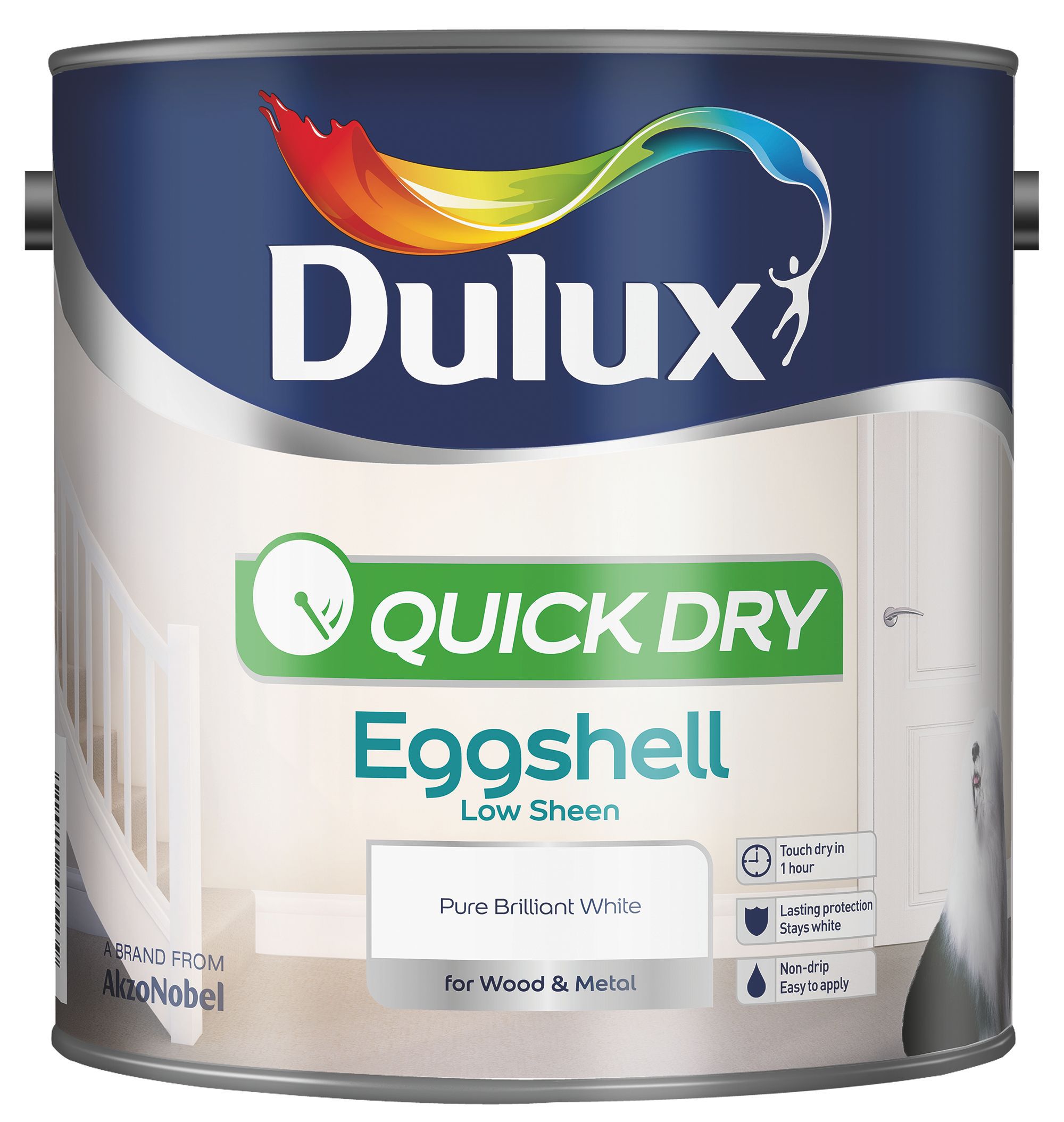 Dulux Pure brilliant white Eggshell Metal & wood paint, 2.5L