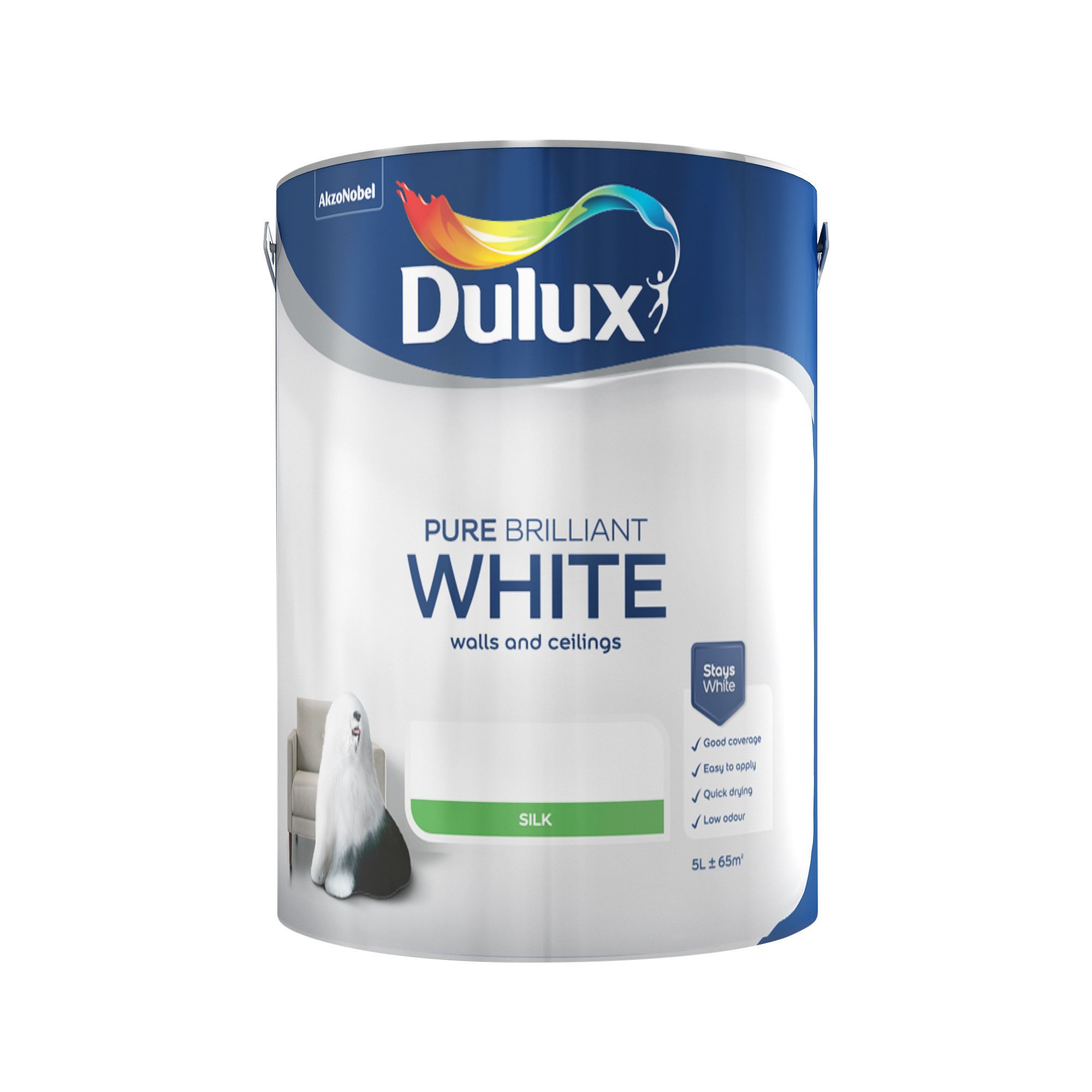 Dulux Pure brilliant white Silk Emulsion paint, 10L