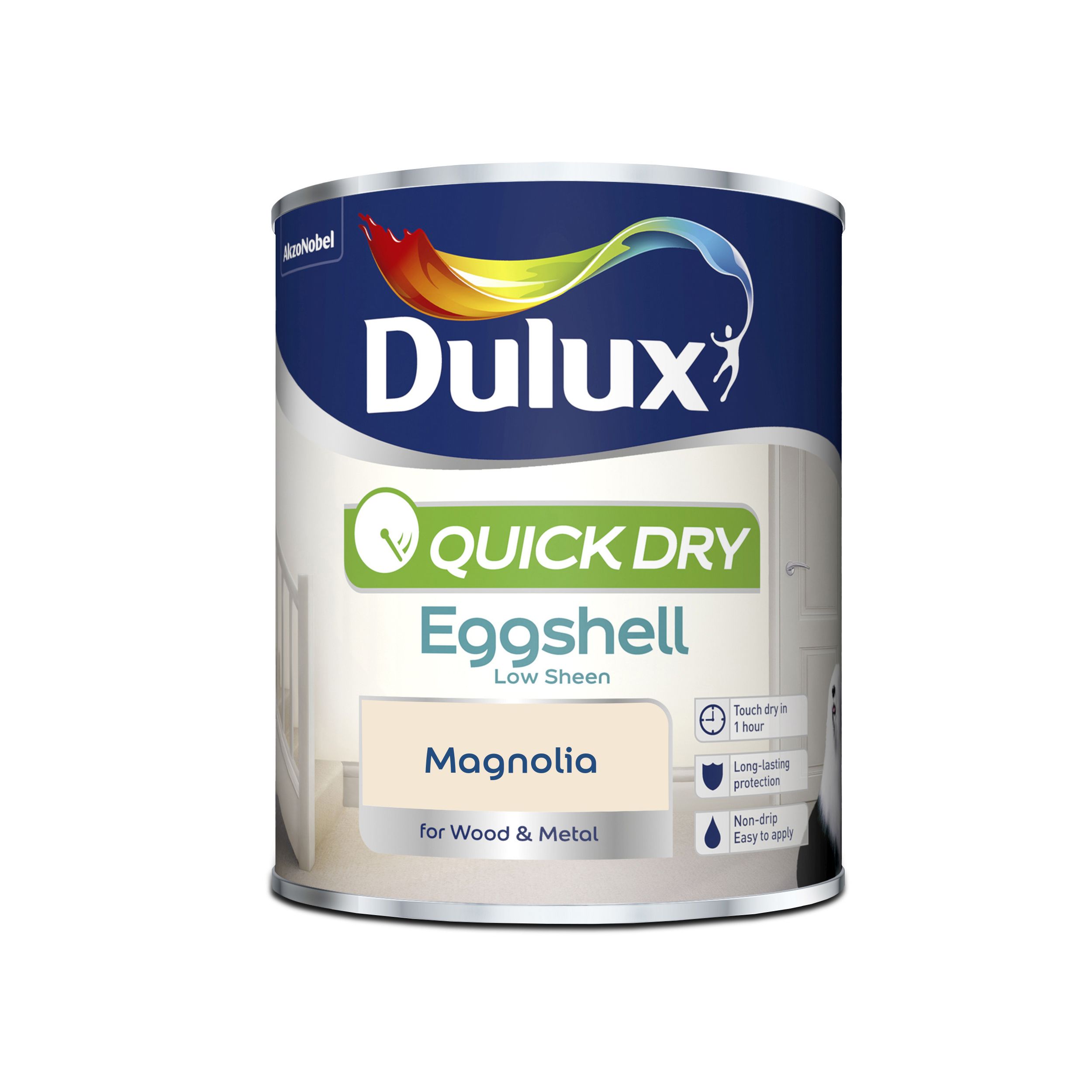 Dulux Quick dry Magnolia Eggshell Metal & wood paint, 750ml