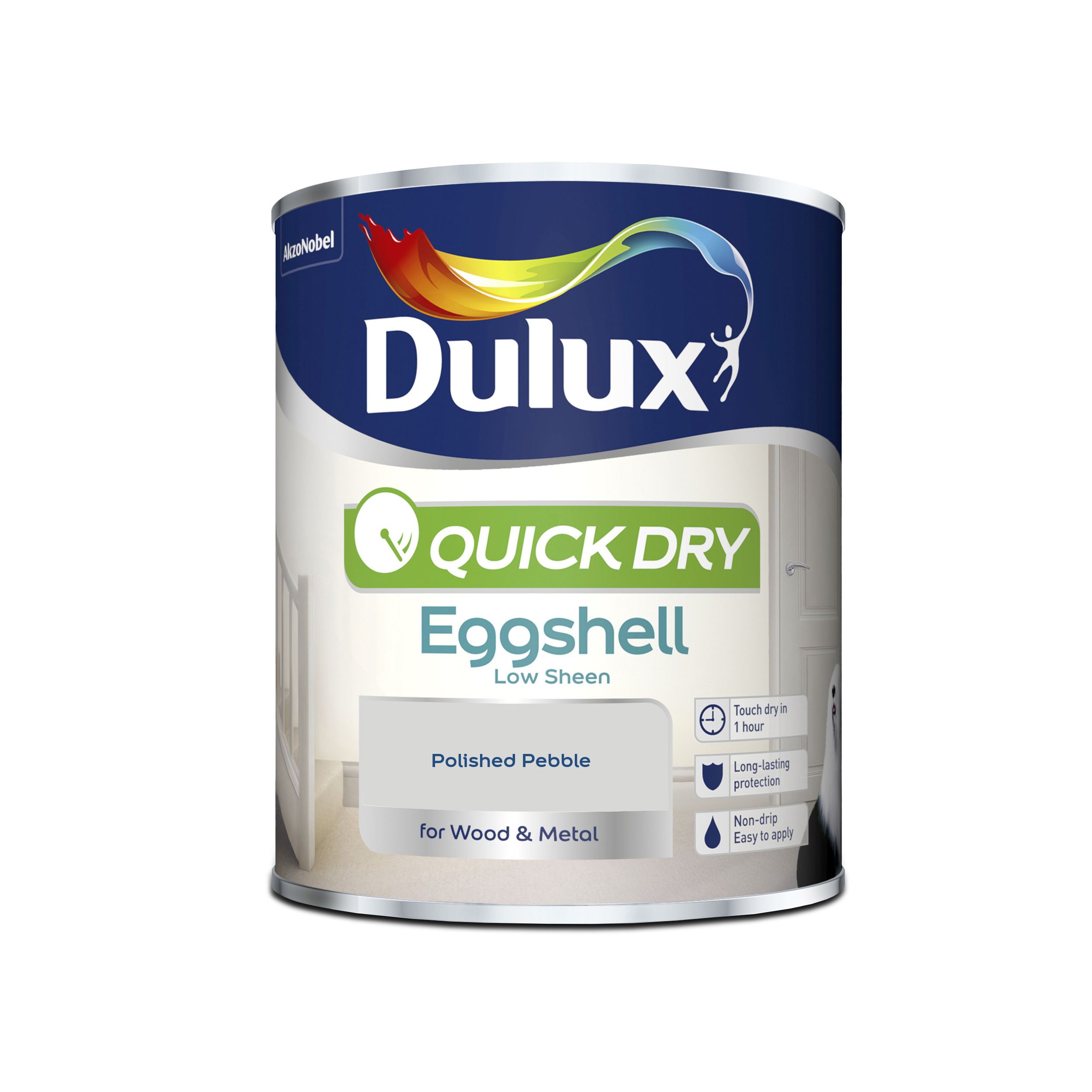 Dulux Quick dry Polished pebble Eggshell Metal & wood paint, 750ml