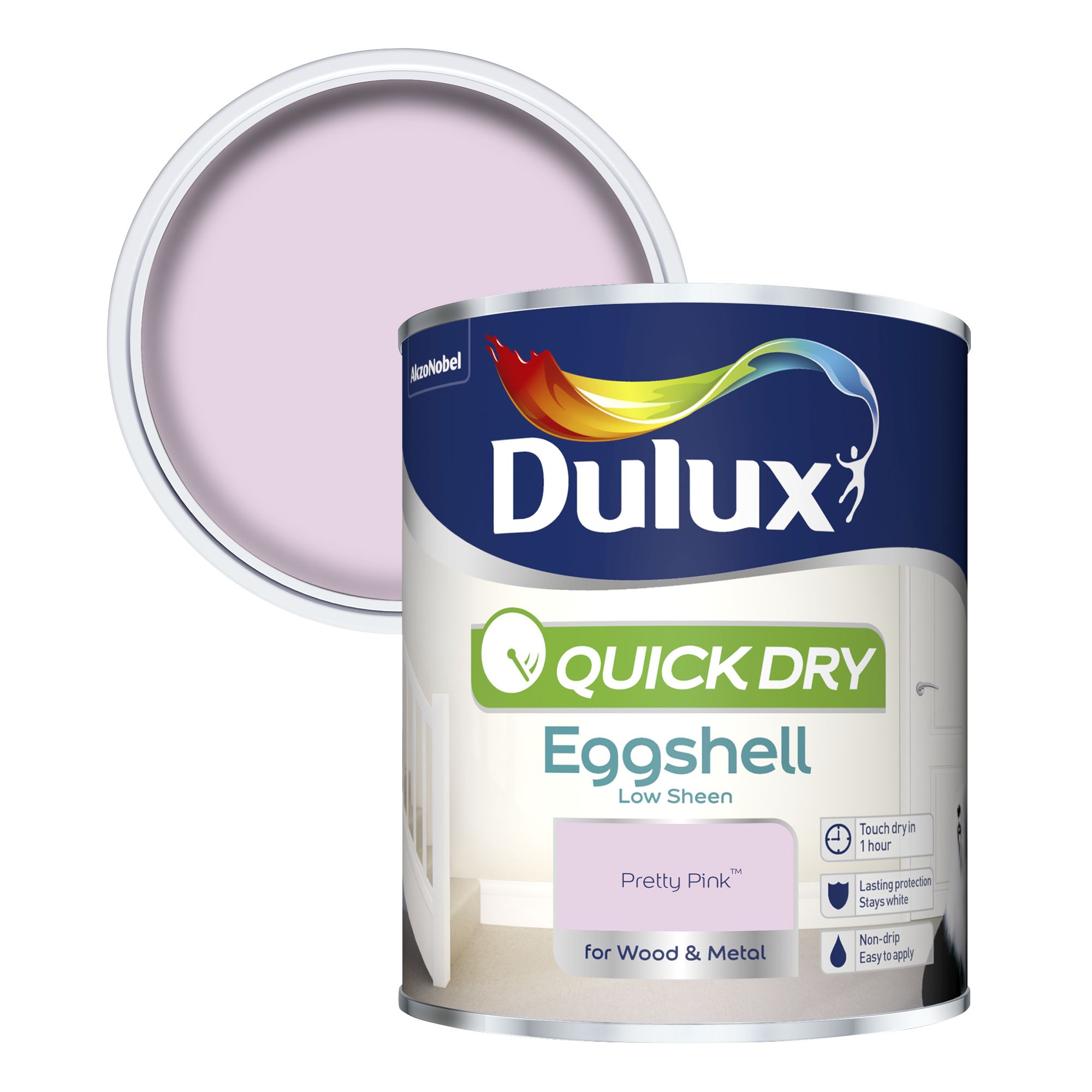 Product image for Dulux Quick dry Pretty pink Eggshell Metal & wood paint, 750ml