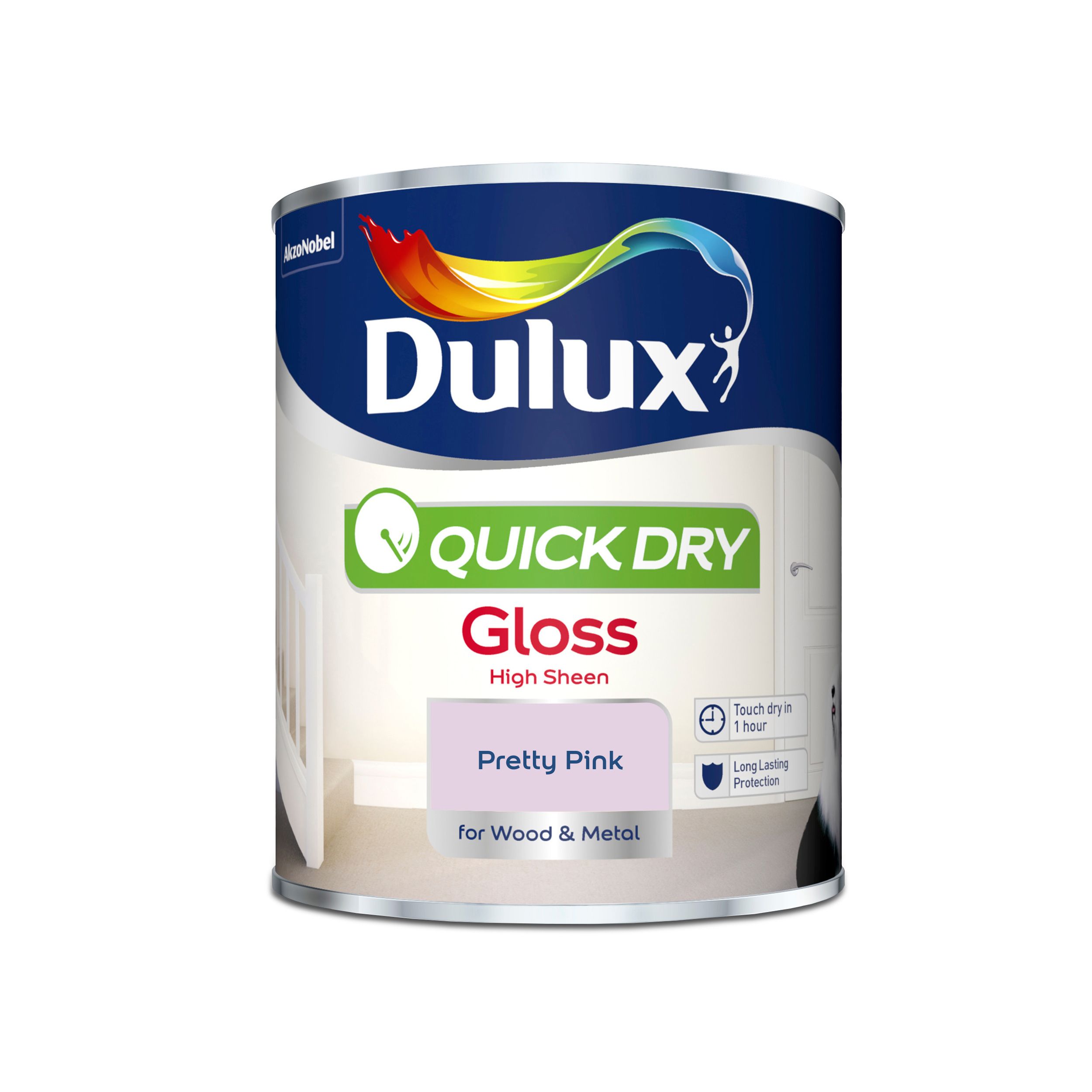 Dulux Quick dry Pretty pink Gloss Metal & wood paint, 750ml