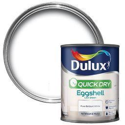 Dulux Quick dry Pure brilliant white Eggshell Metal & wood paint, 0.75L