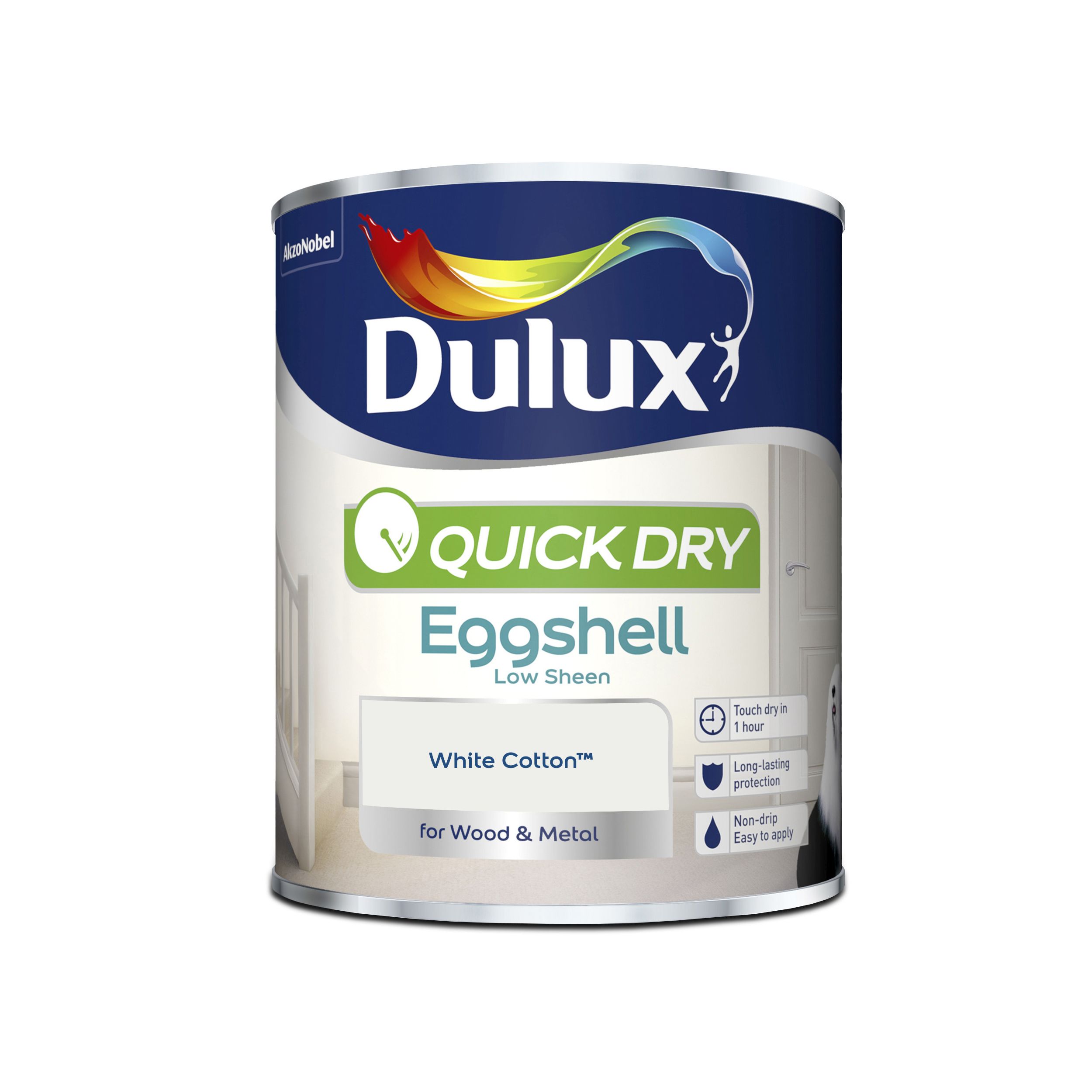 Dulux Quick dry White cotton Eggshell Metal & wood paint, 750ml