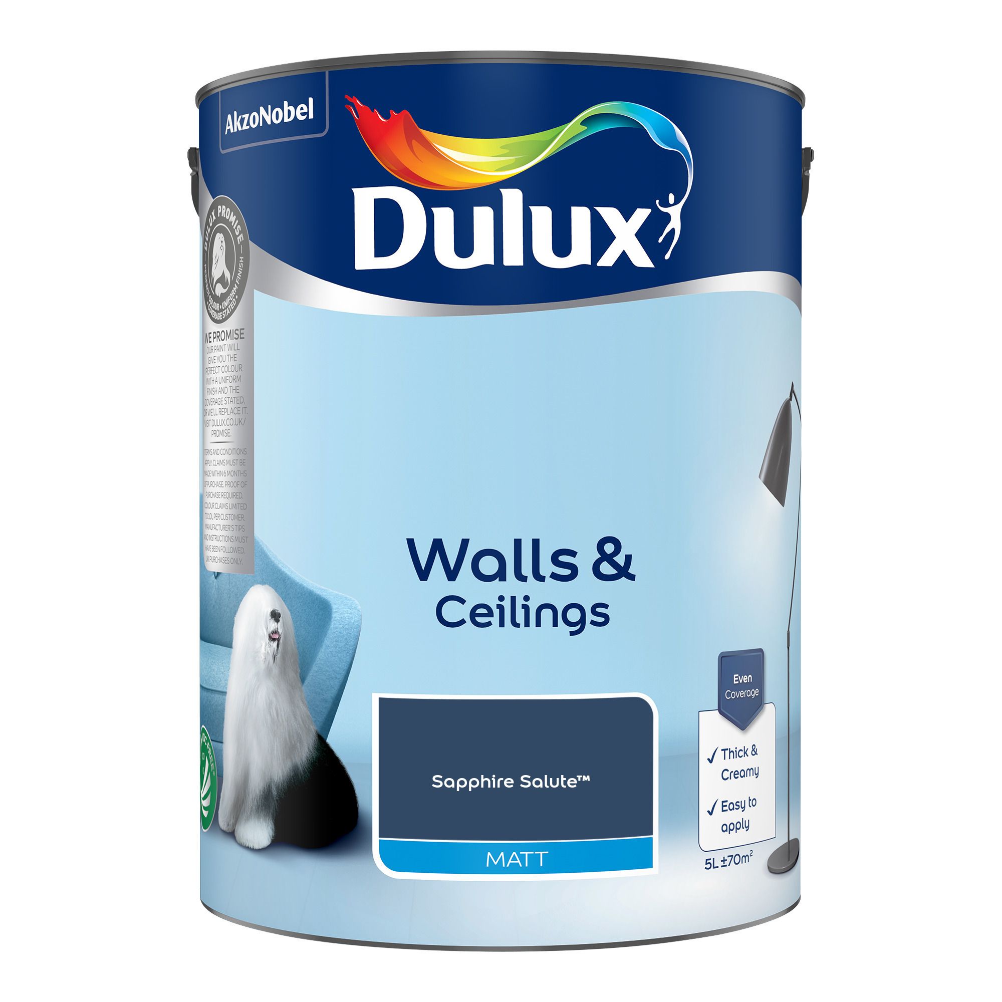 Dulux Sapphire Salute Matt Wall & ceiling Emulsion paint, 5L