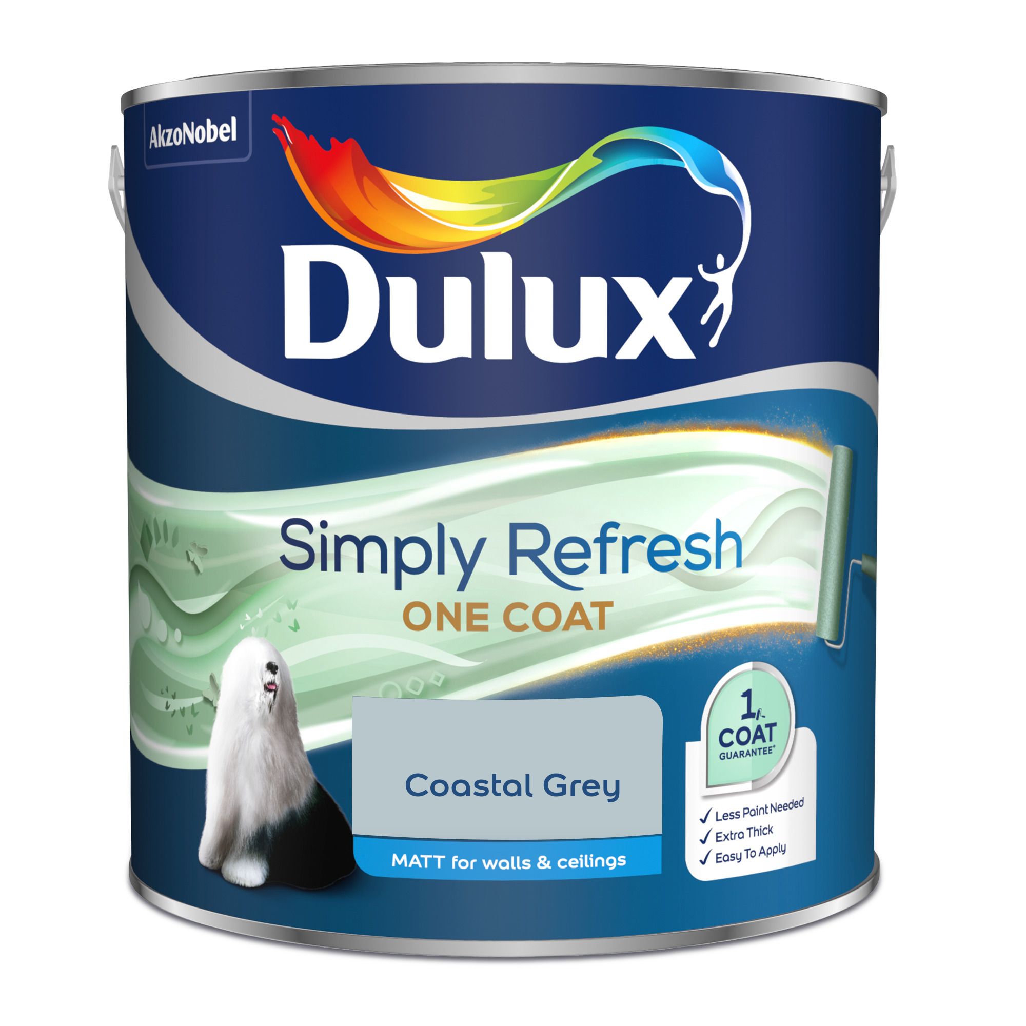 Dulux Simply Refresh One Coat Coastal Grey Matt Wall paint, 2.5L