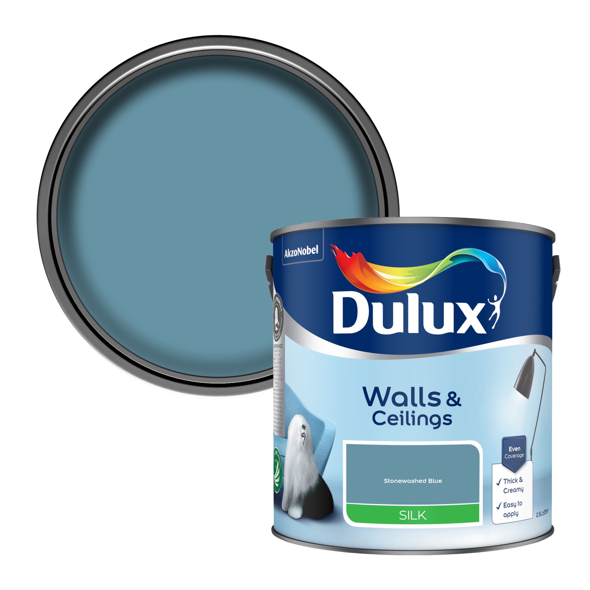 Dulux Stonewashed Blue Silk Wall & ceiling Emulsion paint, 2.5L