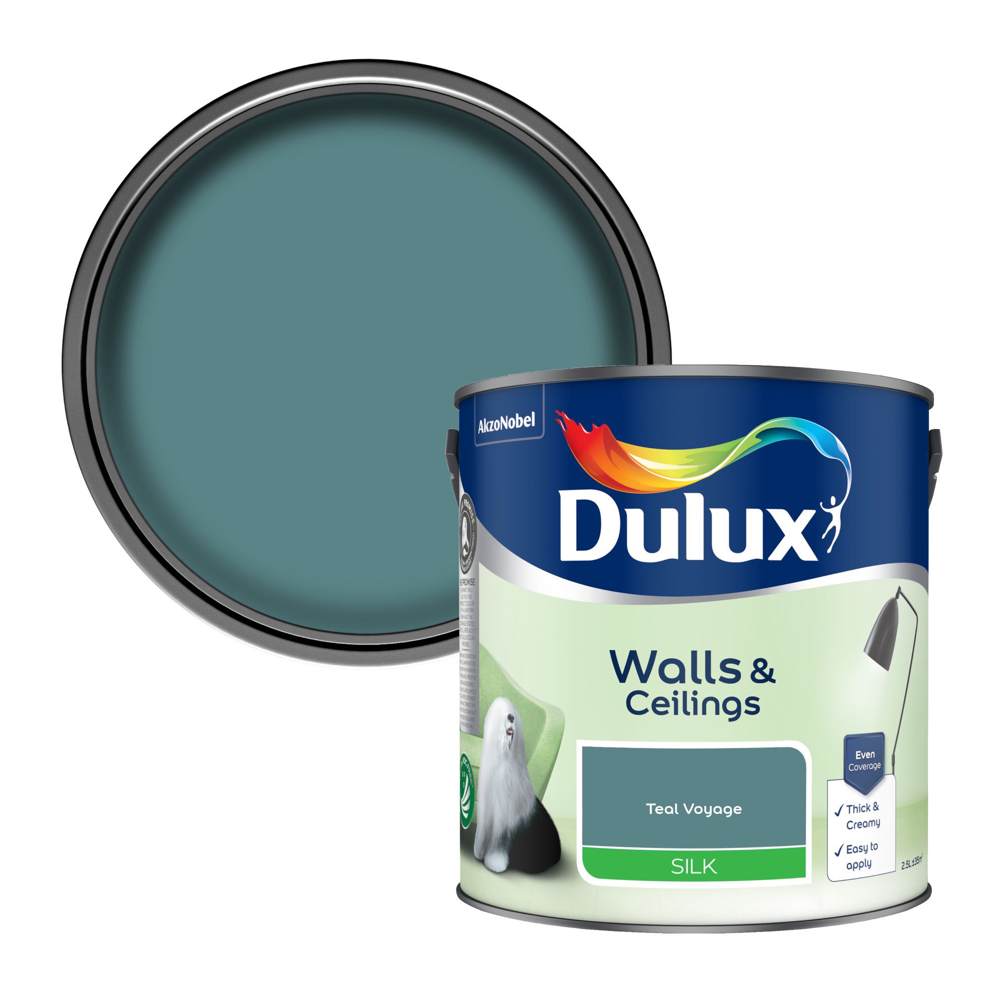 Dulux Teal Voyage Silk Wall & ceiling Emulsion paint, 2.5L