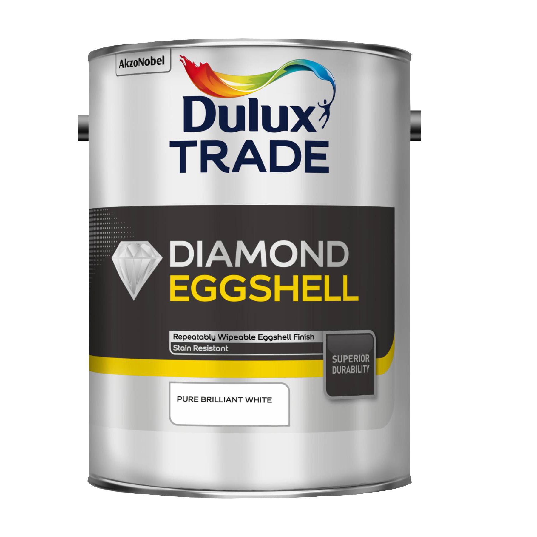 Dulux Trade Diamond Pure brilliant white Eggshell Metal & wood paint, 5L