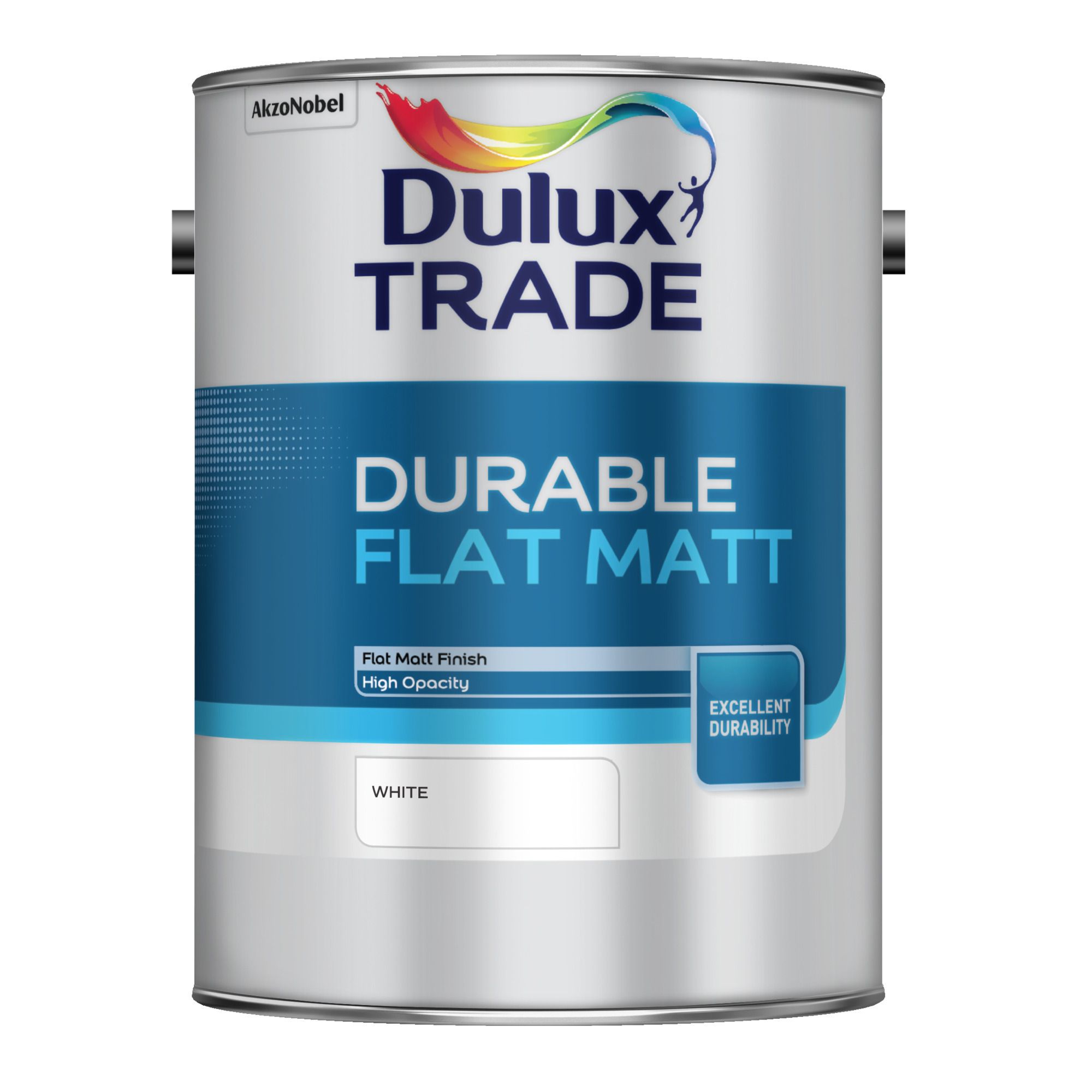 Dulux Trade Durable Flat Matt White Velvet matt Wall paint, 5L