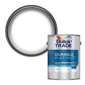 Dulux Trade Durable Flat Matt White Velvet matt Wall paint, 5L