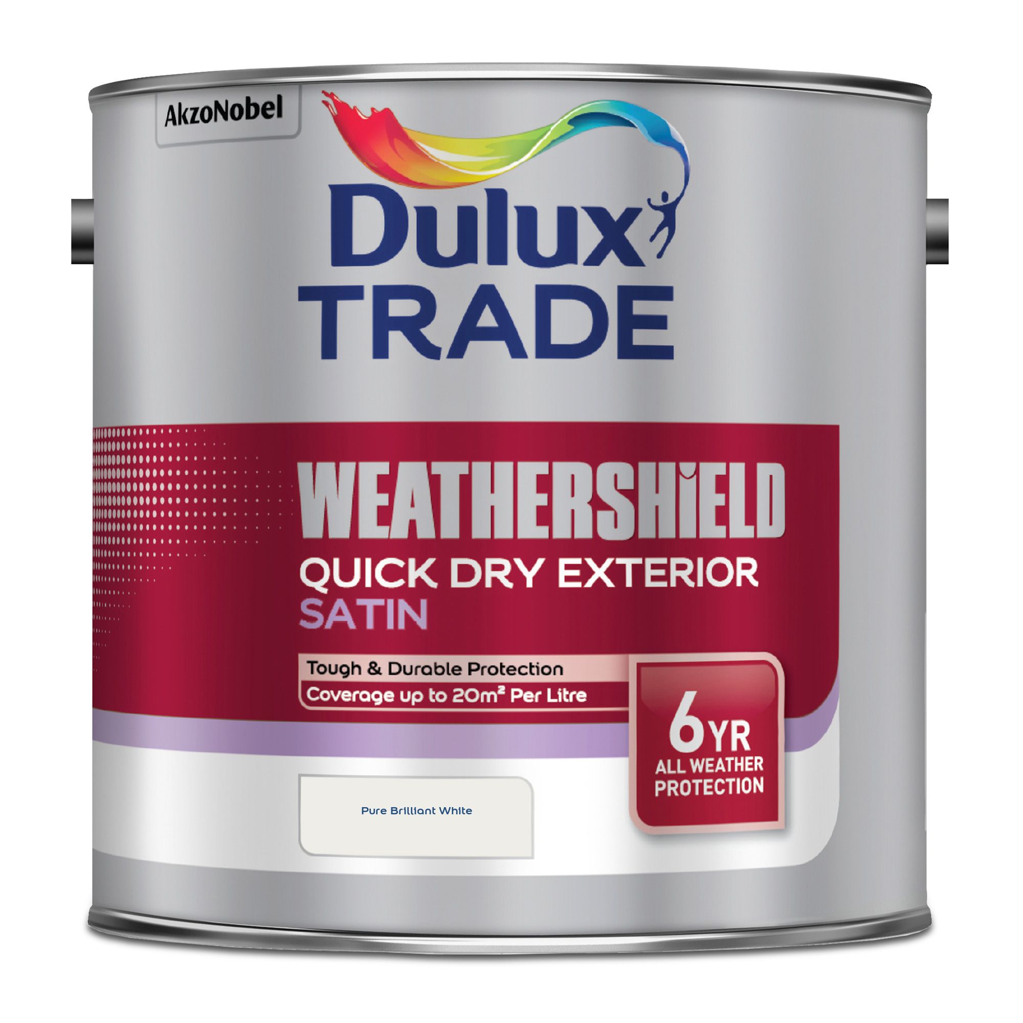Dulux Trade Pure brilliant white Satinwood Exterior Metal & wood paint, 2.5L
