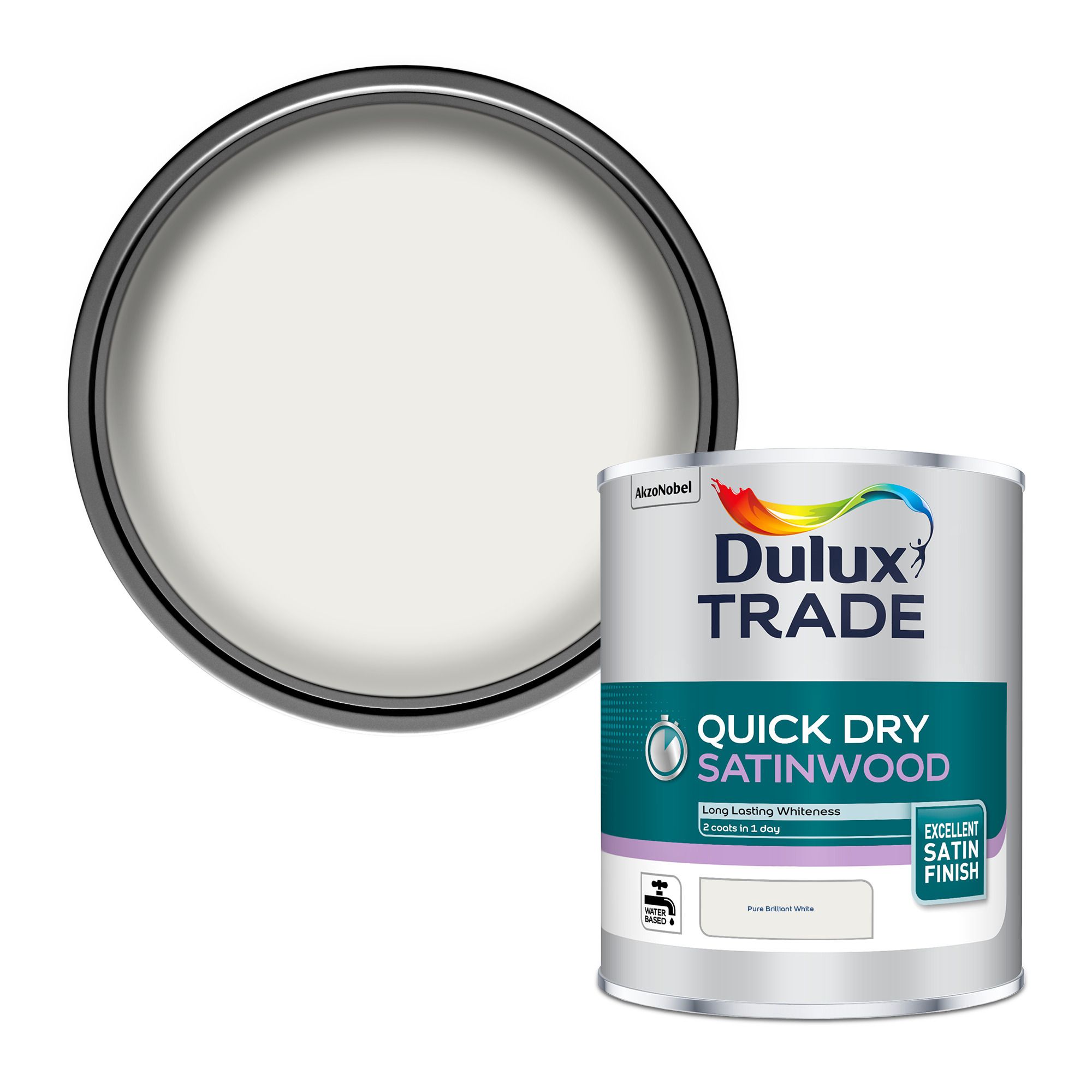 Dulux Trade Quickdry Pure brilliant white Satinwood Metal & wood paint