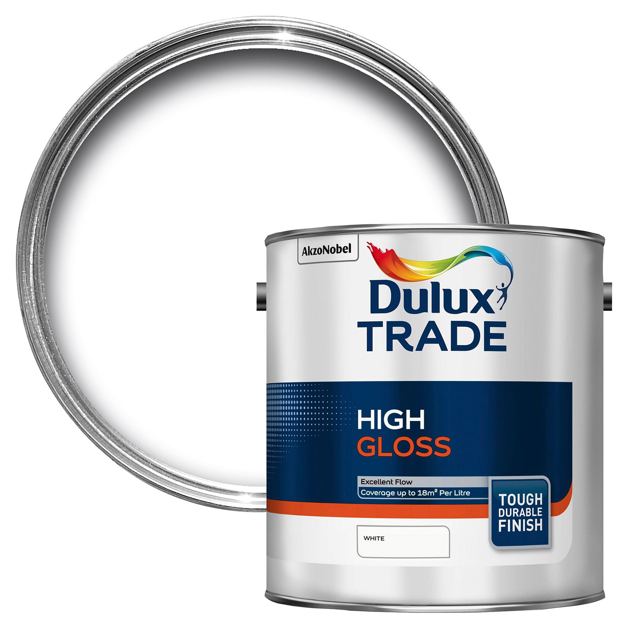 Product image for Dulux Trade White High gloss Metal & wood paint, 2.5L