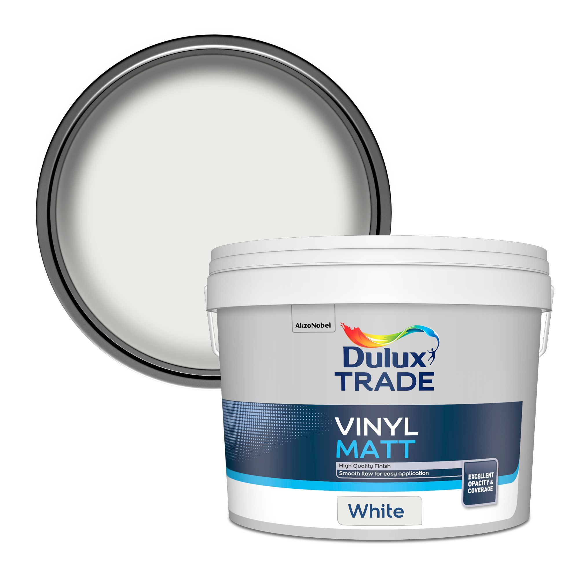 Dulux Trade White Vinyl matt Emulsion paint, 10L Tradepoint