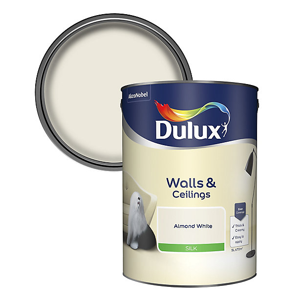 Dulux Walls Ceilings Almond White Silk Emulsion Paint 5l Tradepoint - White Paint For Walls Silk