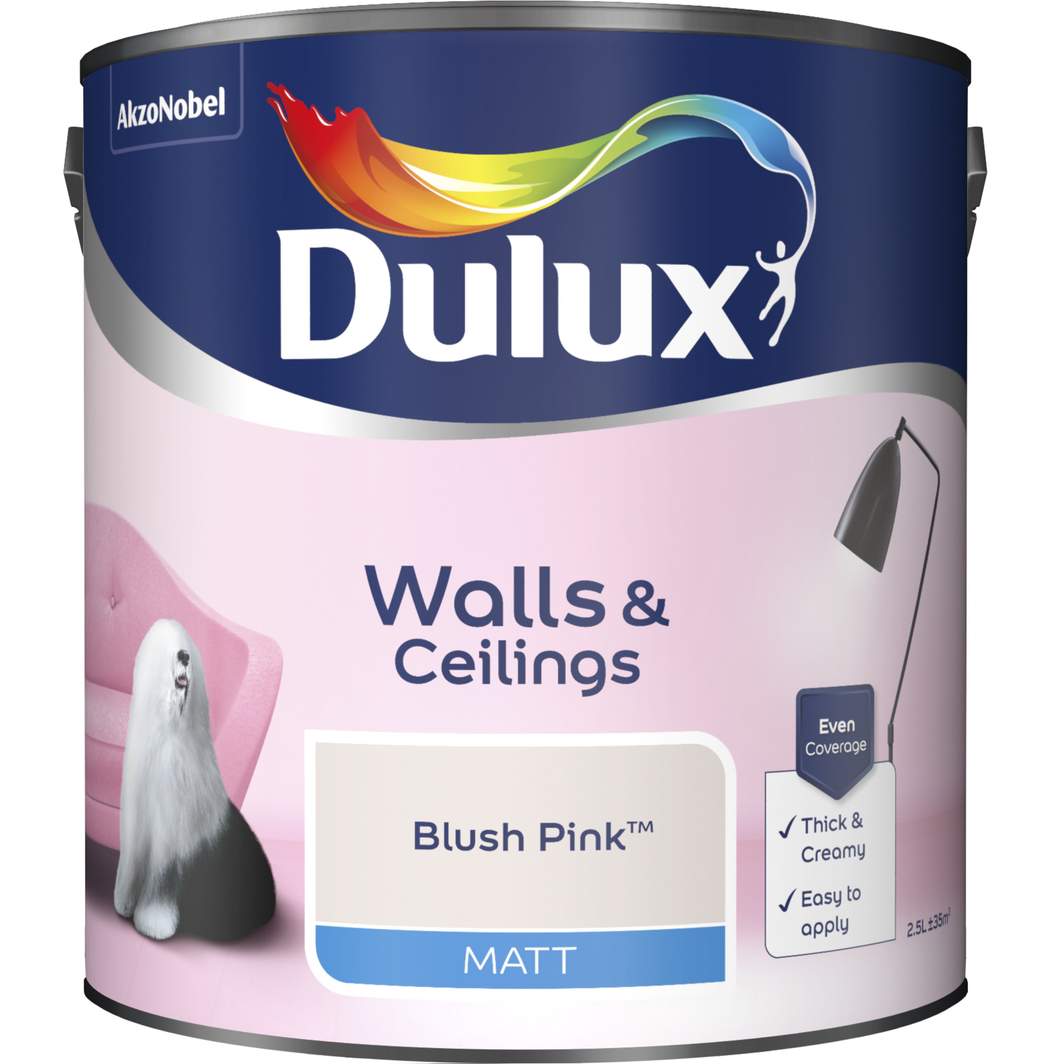 Dulux Walls & ceilings Blush pink Matt Emulsion paint, 2.5L