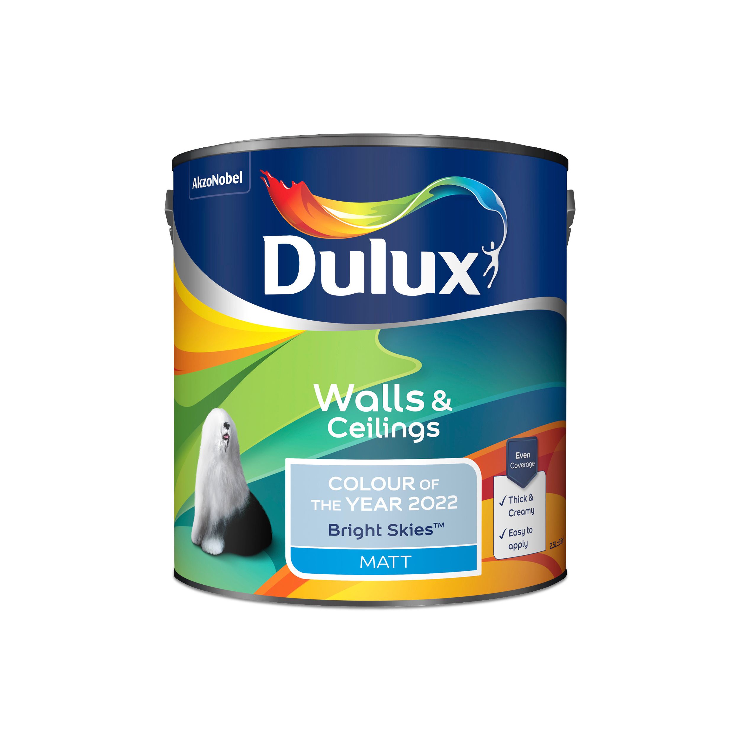 Dulux Walls & ceilings Bright Skies Matt Emulsion paint, 2.5L