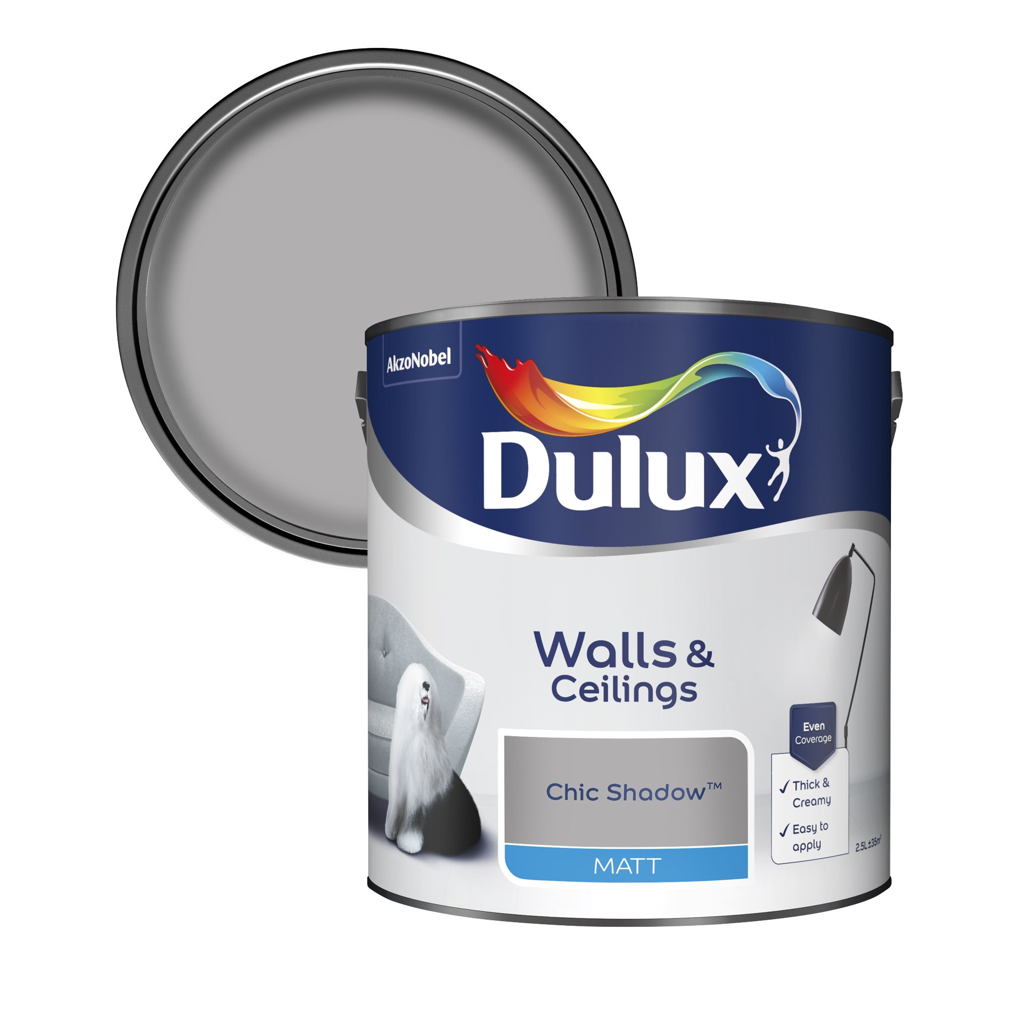 Dulux Walls & ceilings Chic shadow Matt Emulsion paint, 2.5L