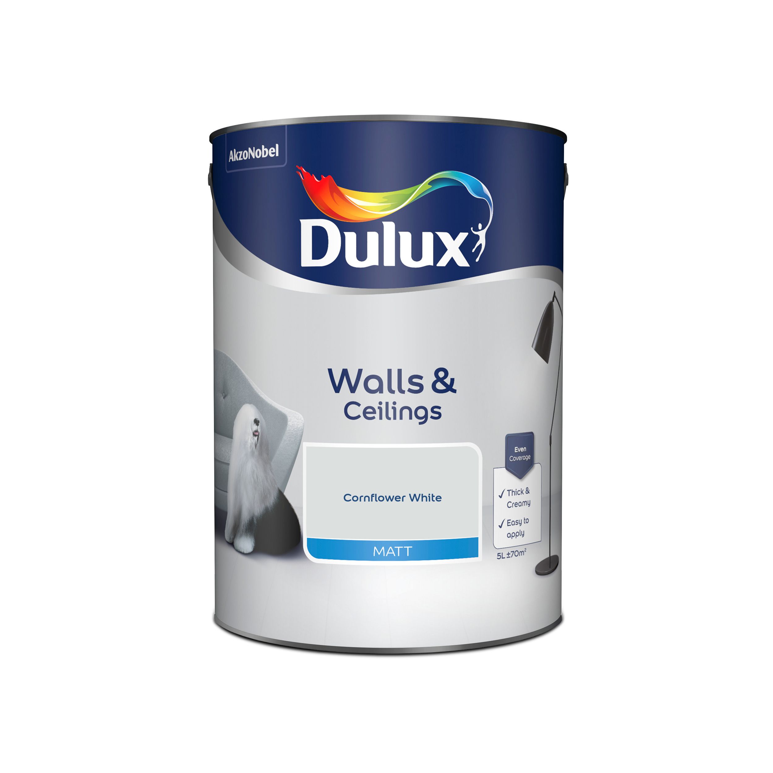 Dulux Walls & ceilings Cornflower white Matt Emulsion paint, 5L