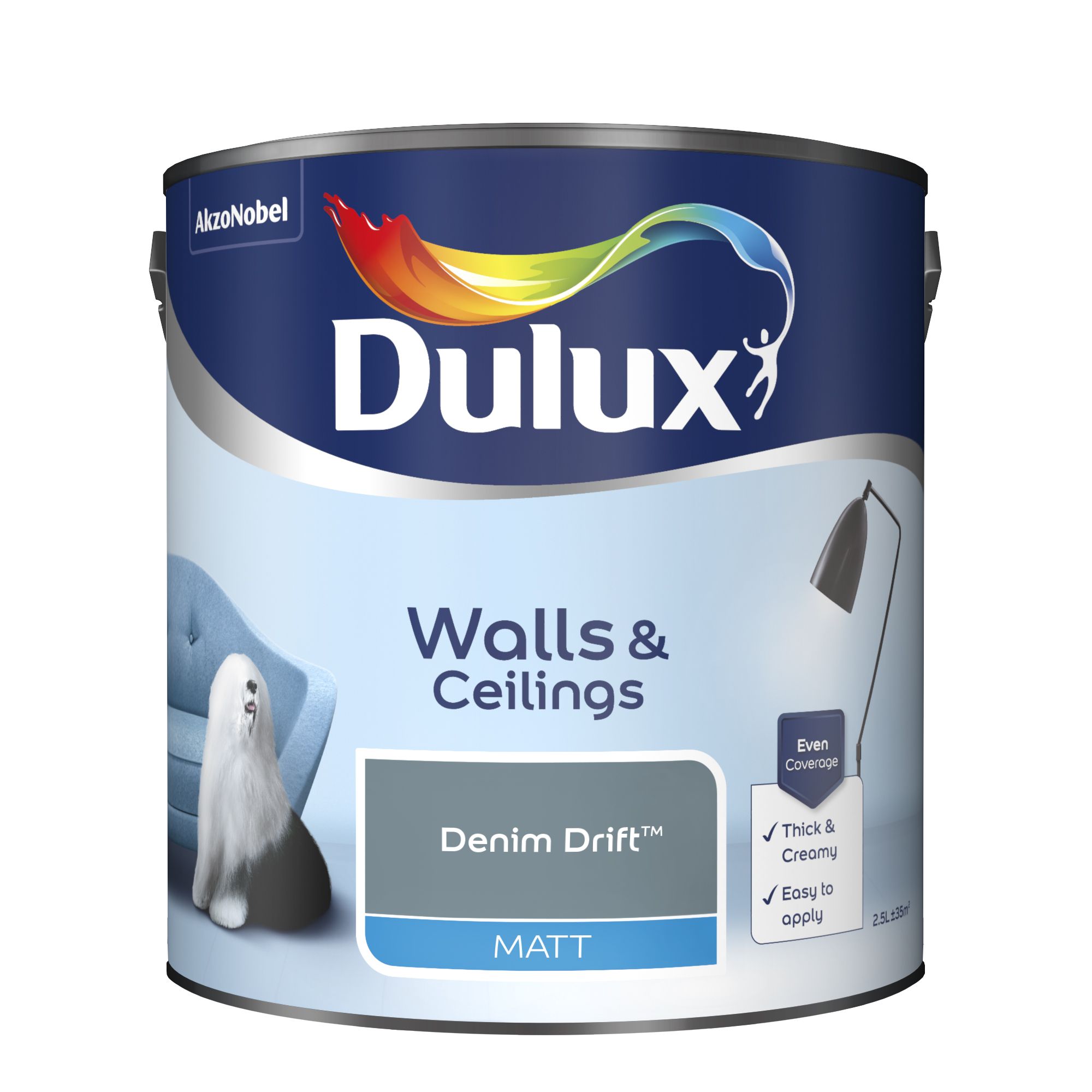 Dulux Walls & ceilings Denim drift Matt Emulsion paint, 2.5L
